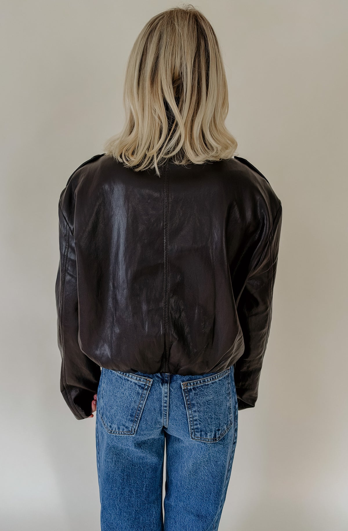 LUCY PARIS CORNIA FUNNEL FAUX LEATHER JACKET
