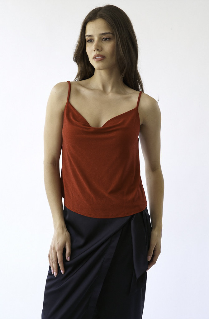 THE STELLA SHIMMER COWL NECK CAMI