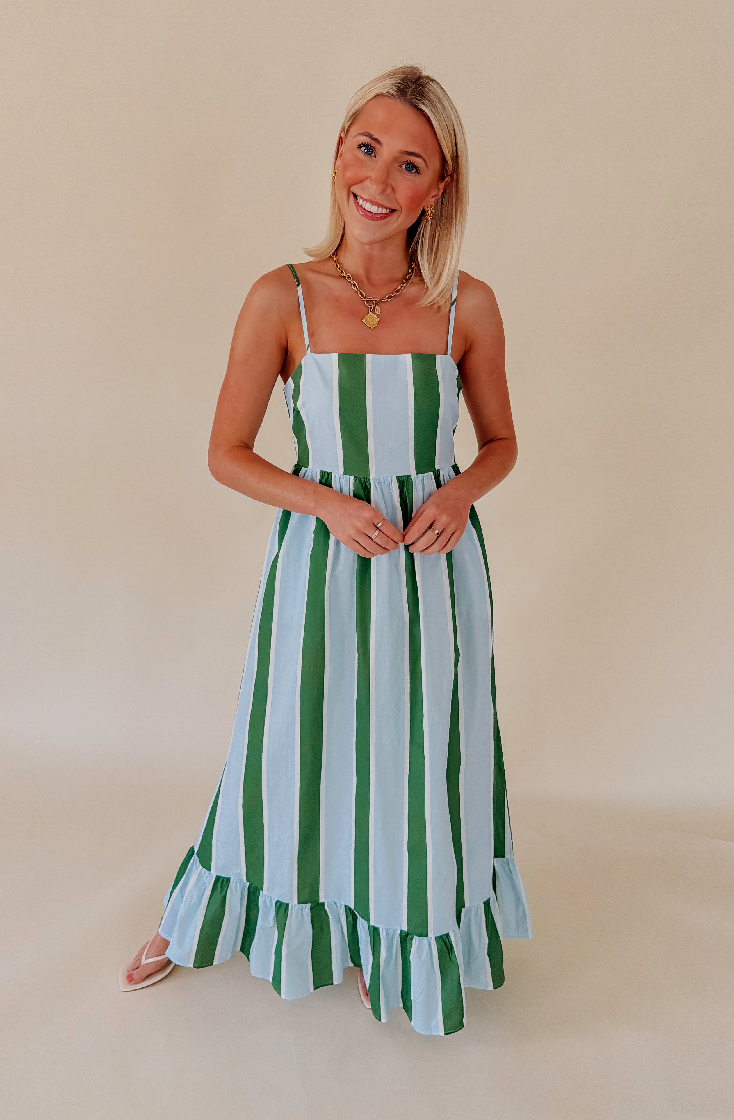 THE CLEMENTINE STRIPED MIDI DRESS
