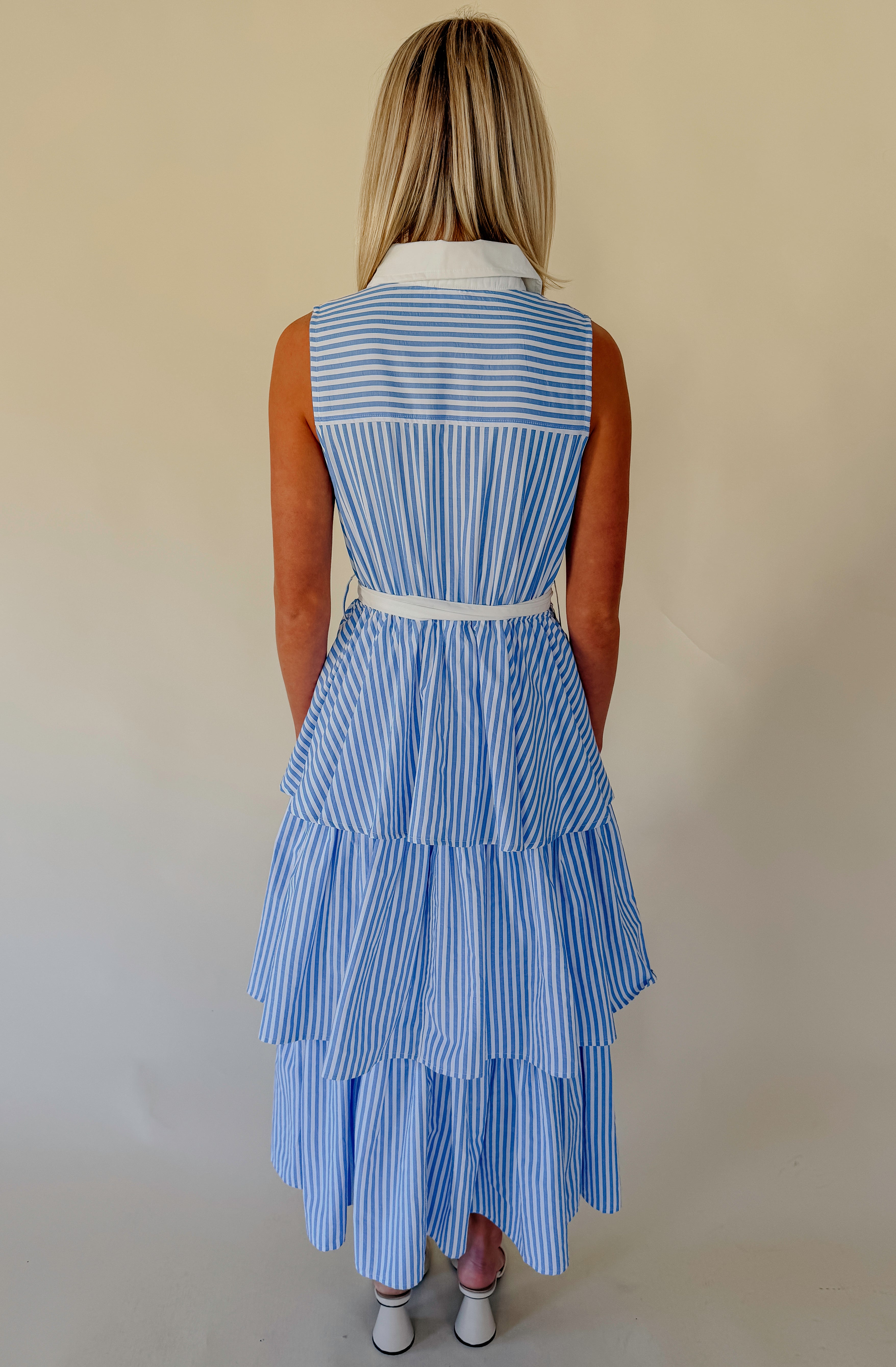 SHORE THING STRIPED MIDI DRESS