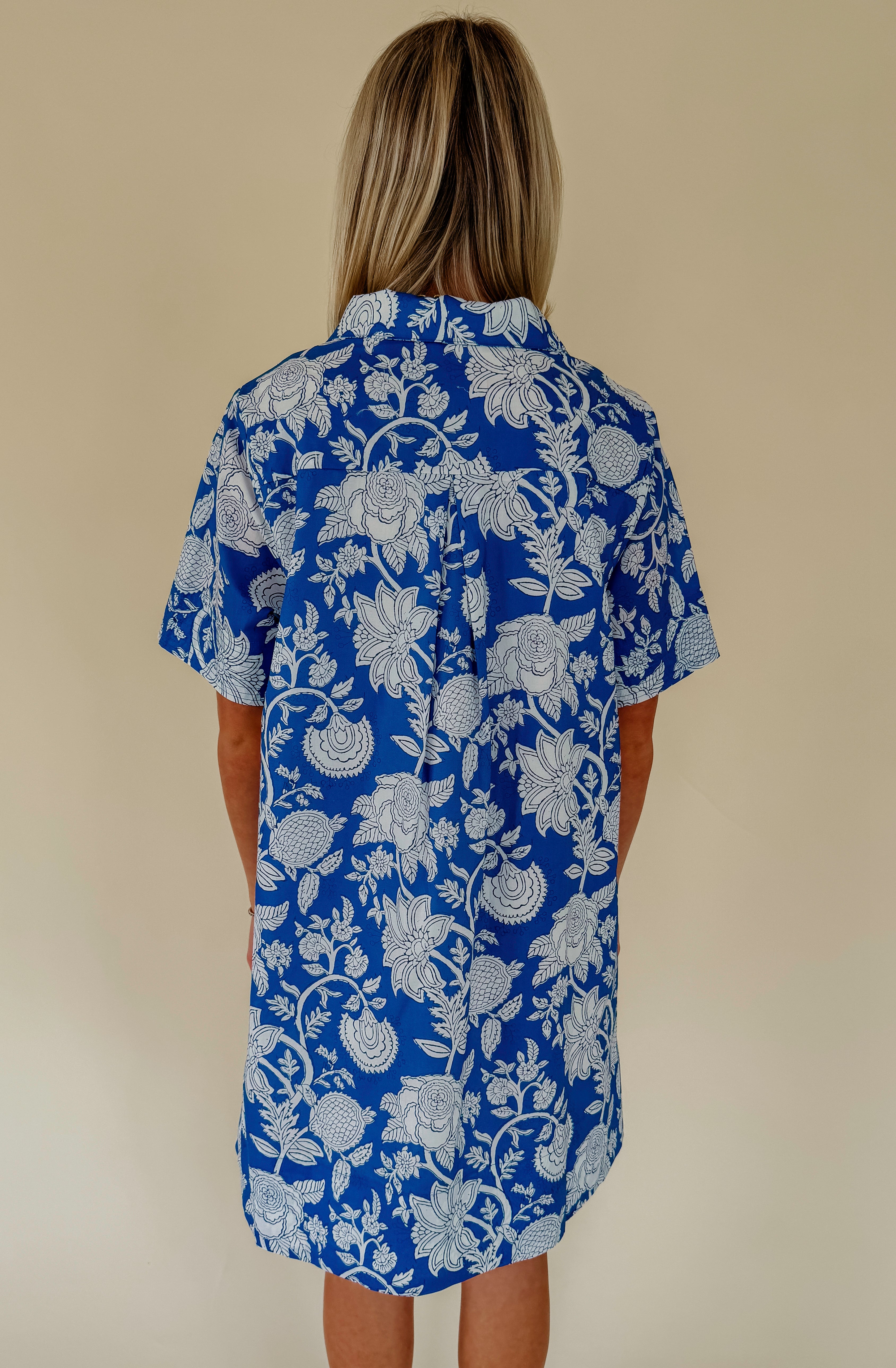 BLUE ME AWAY BUTTONED SHIFT DRESS