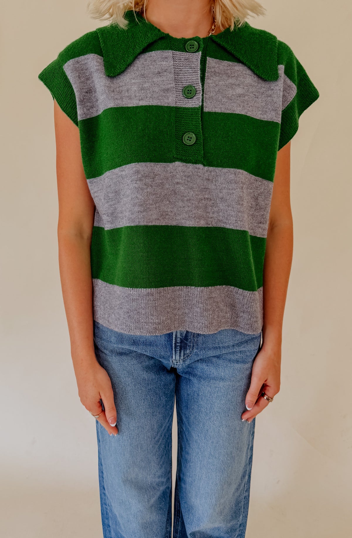GREEN WITH ENVY STRIPED SWEATER TANK