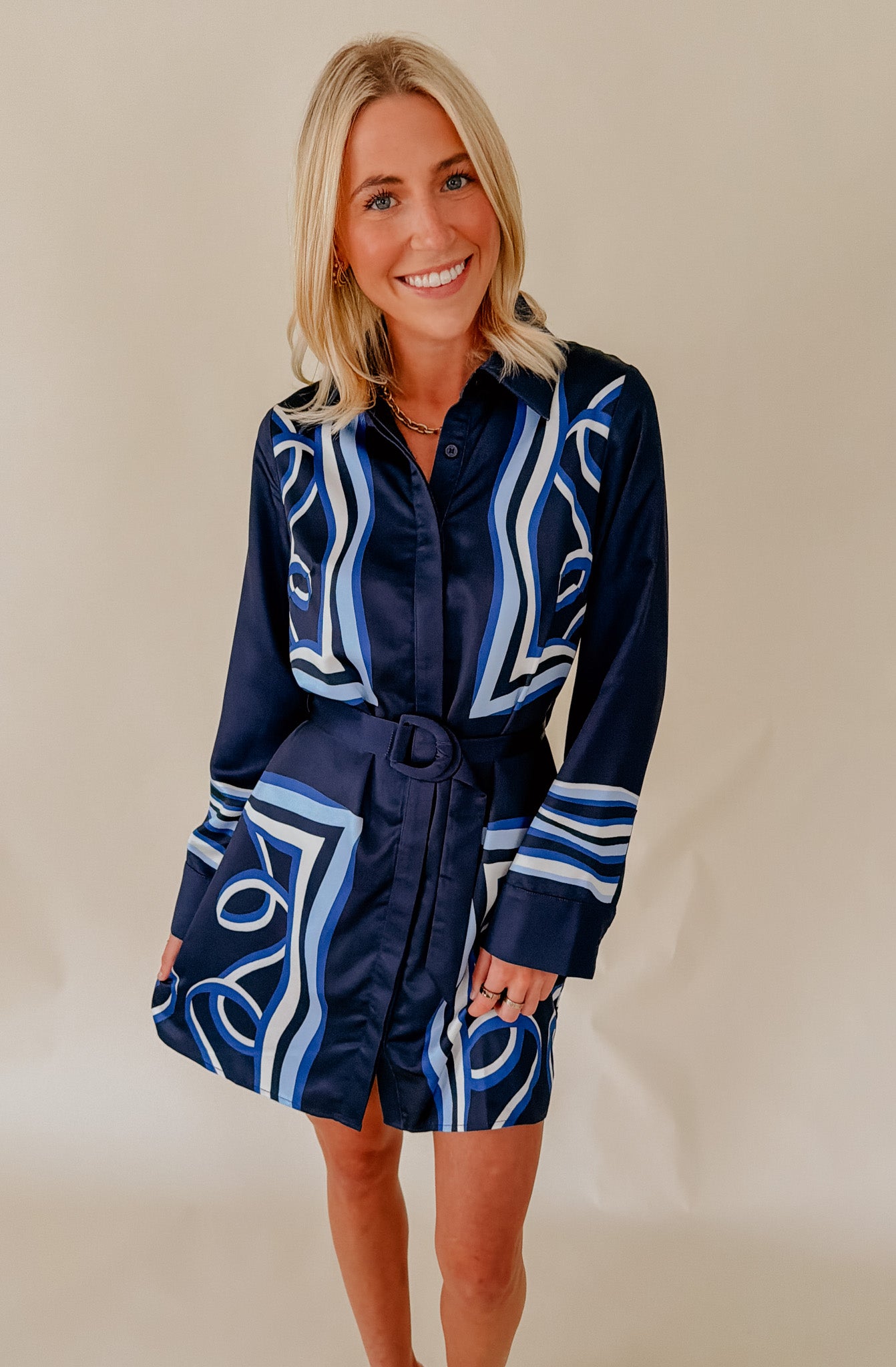 CIEBON JOANNA PRINTED SHIRT DRESS Blue Multi / M