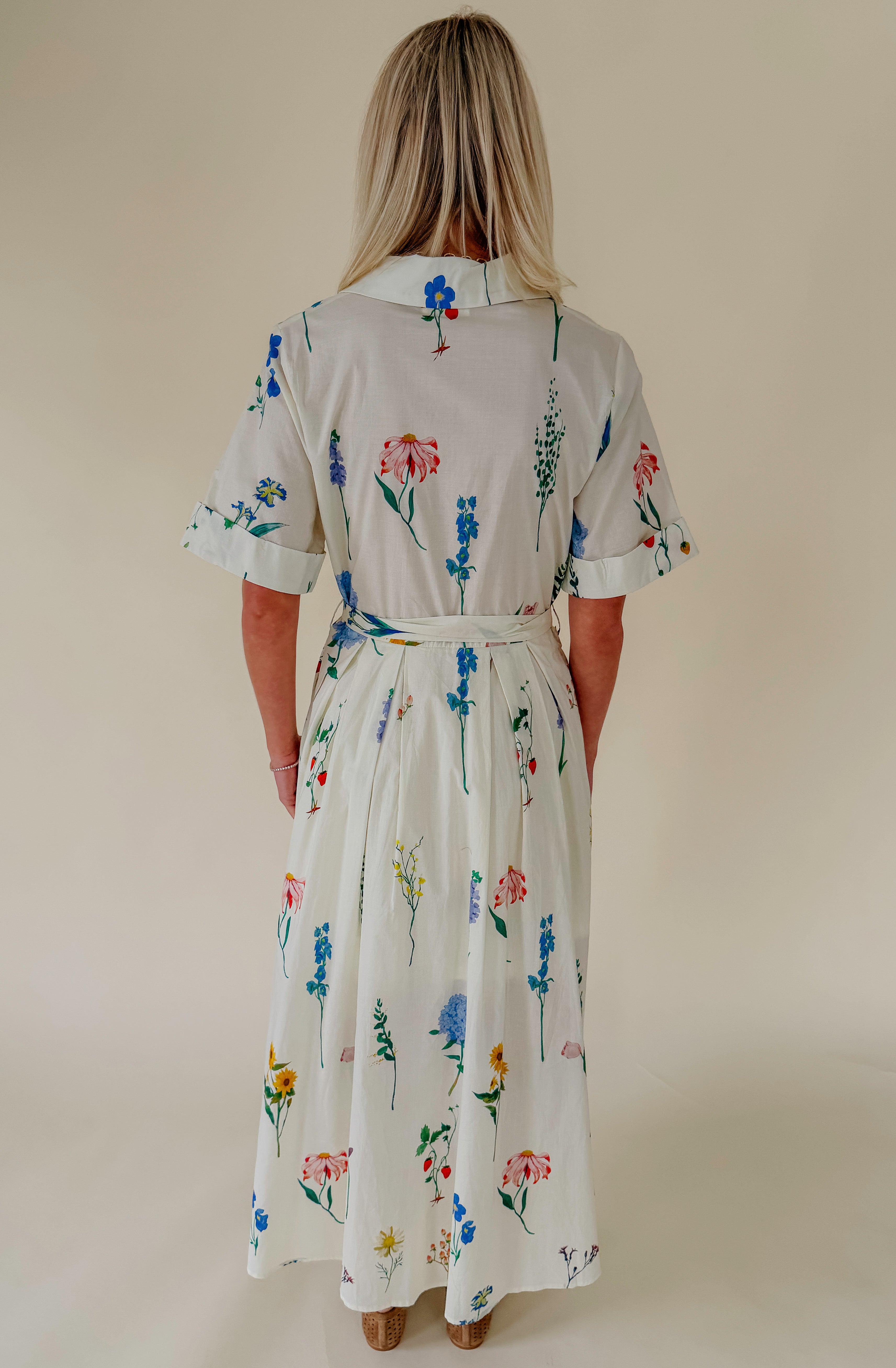 THE DANA FLORAL BELTED MIDI DRESS