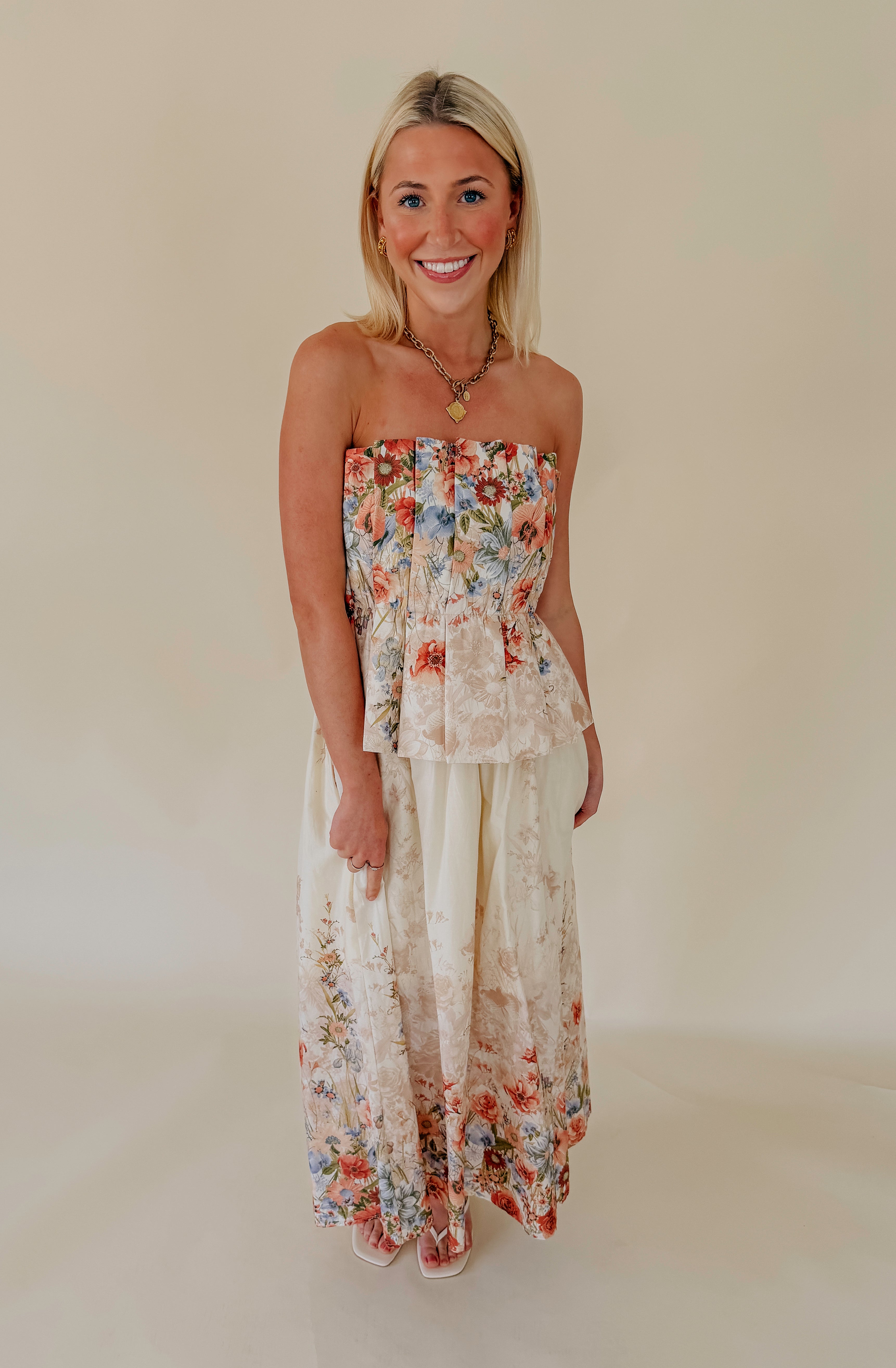 HAVING A BALL STRAPLESS MIDI DRESS