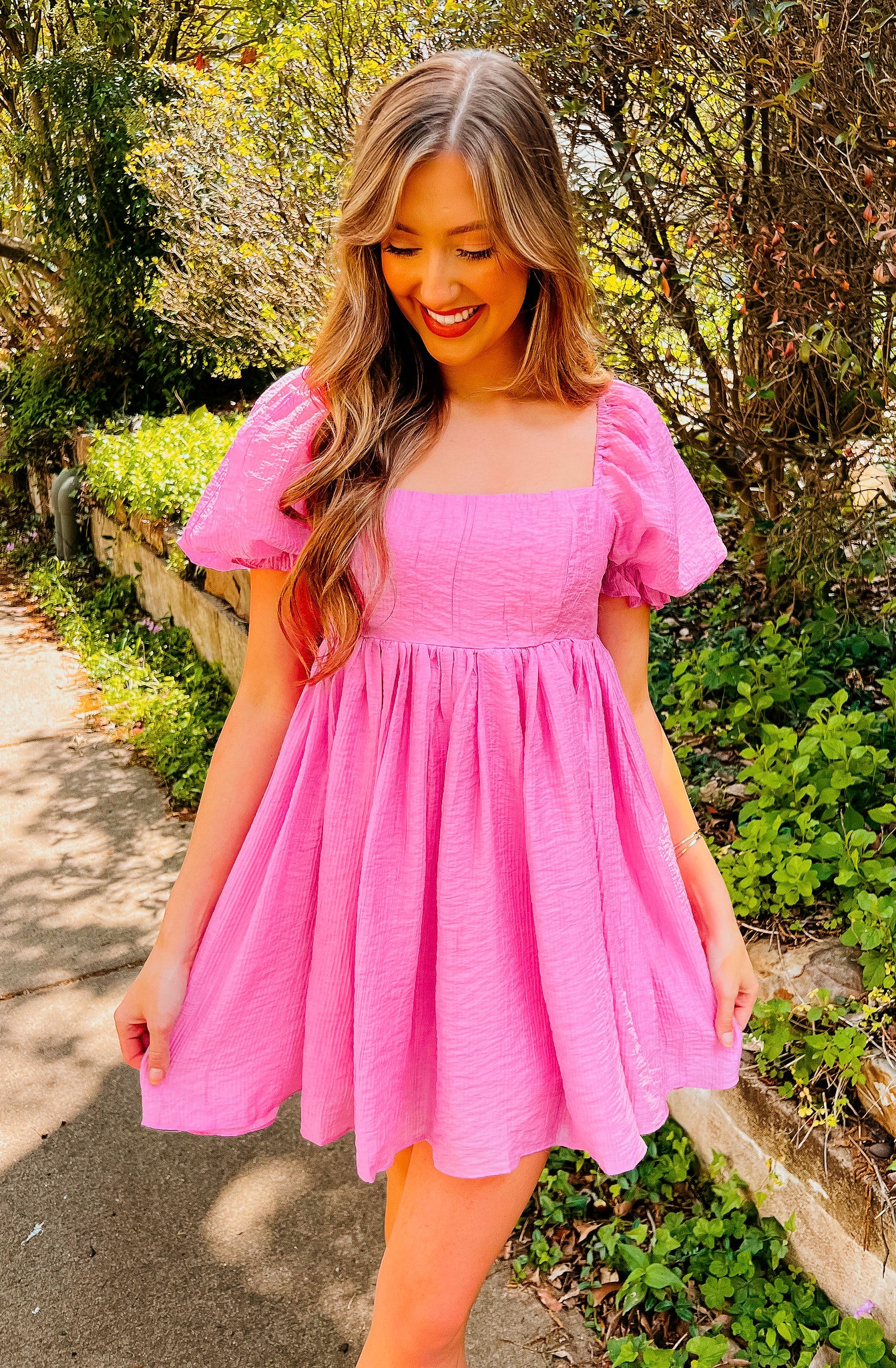 PINK PROMISES PUFF SLEEVE DRESS