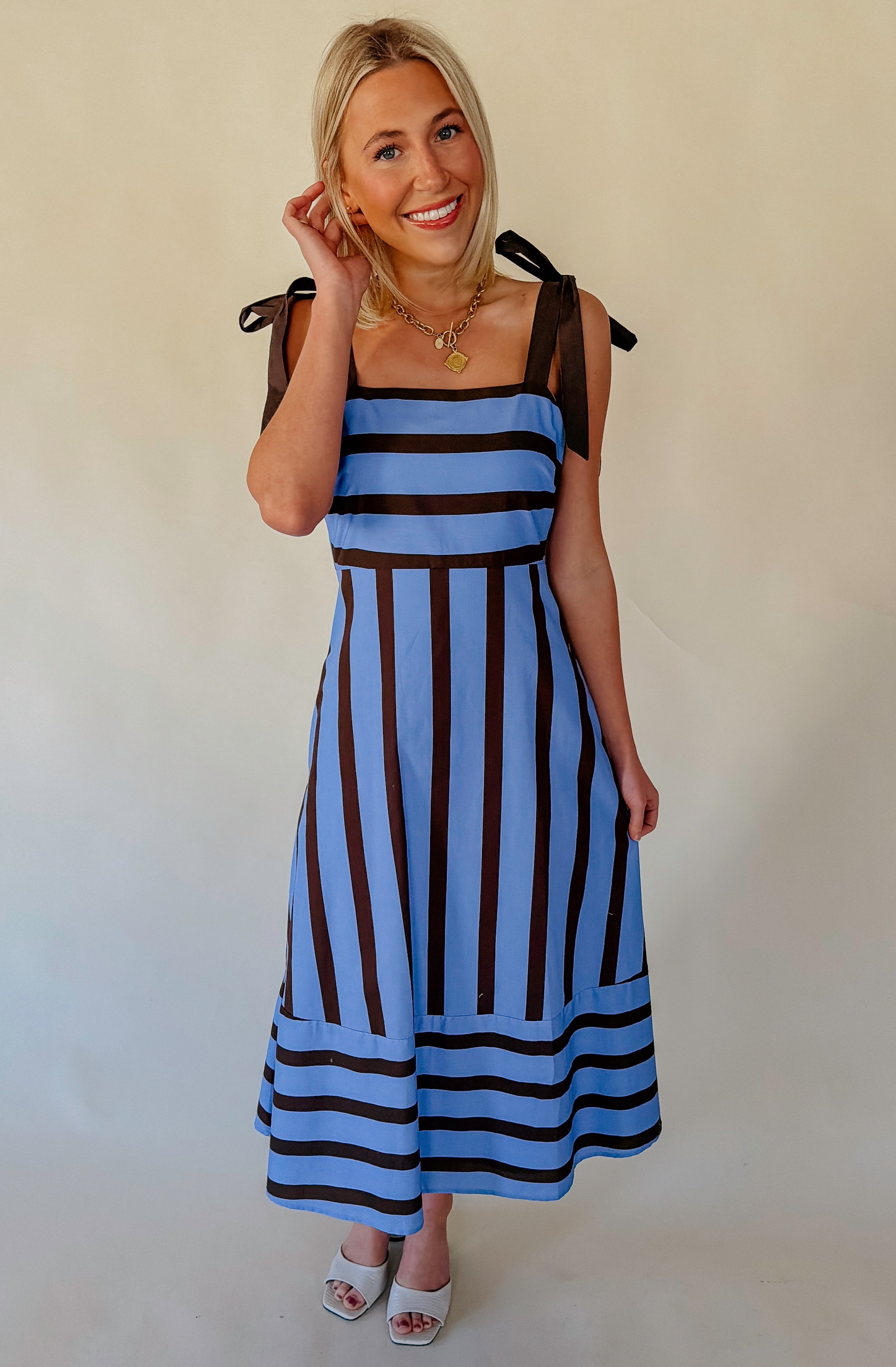 TO THE MAX STRIPED MIDI DRESS