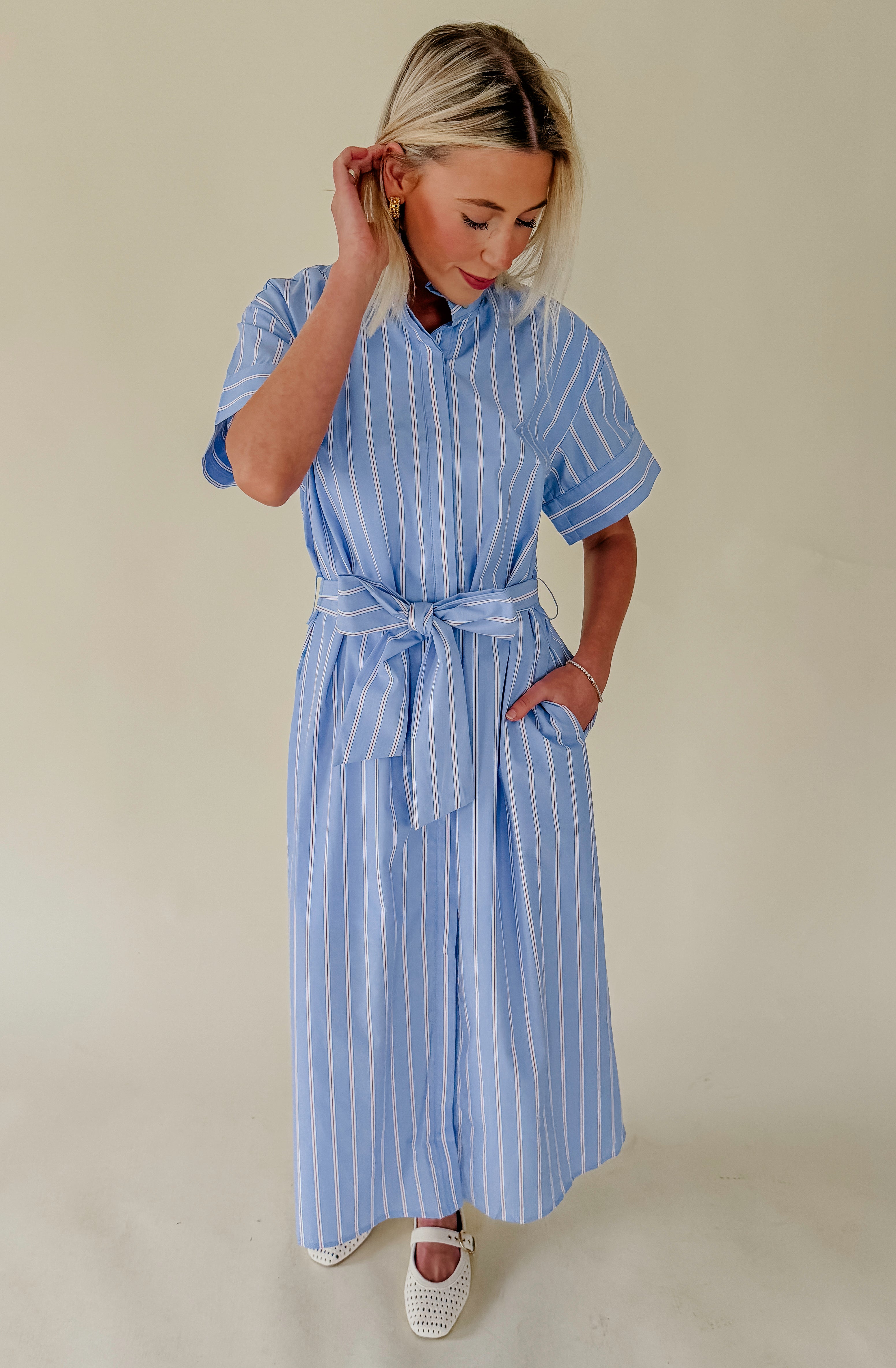THE PRESLEY BUTTONED POPLIN MIDI DRESS