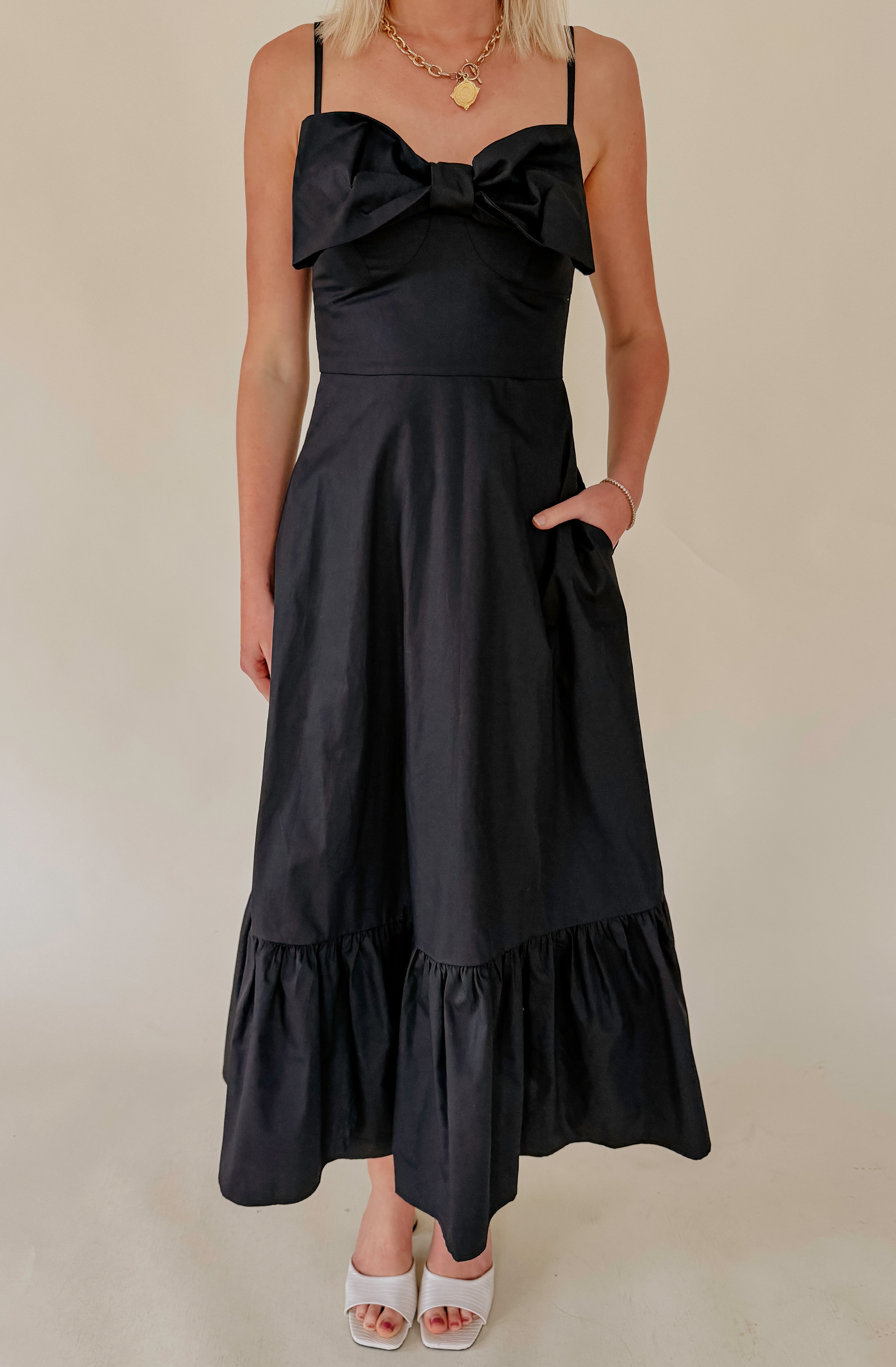 BOW FRONT MIDI DRESS