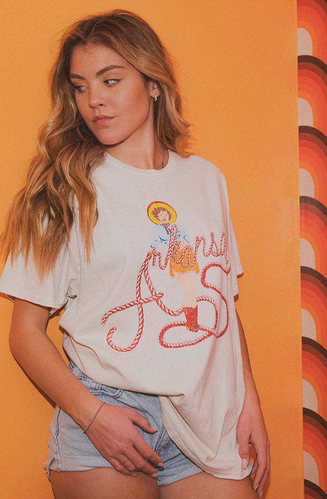 ARKANSAS COWGIRL OFF WHITE GRAPHIC
