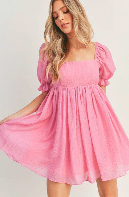 PINK PROMISES PUFF SLEEVE DRESS