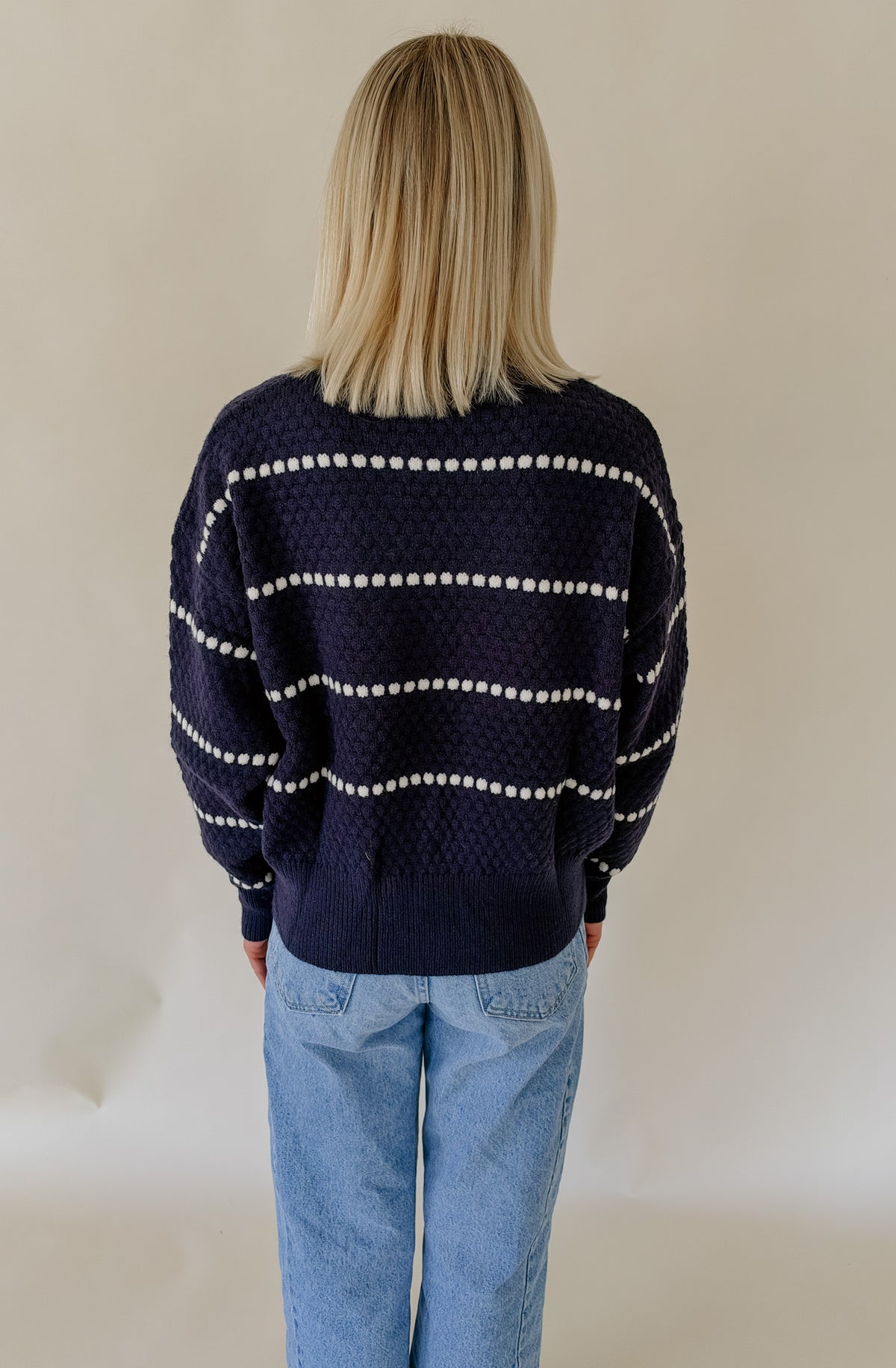 NAVY POPCORN STRIPED SWEATER