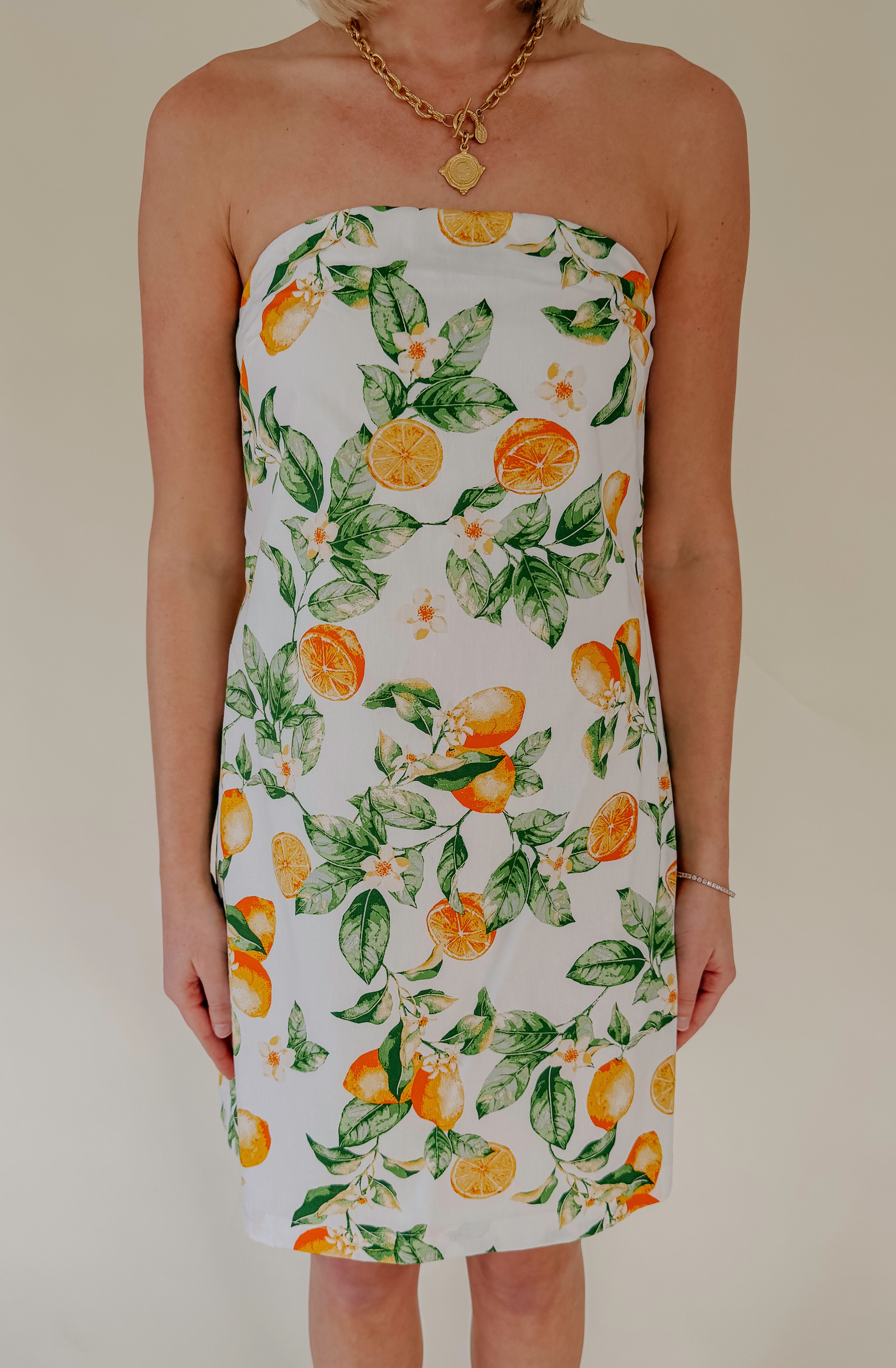 WHEN LIFE GIVES YOU LEMONS STRAPLESS DRESS