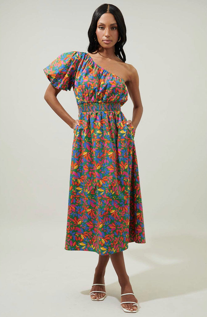 THE ZINA ONE SHOULDER MIDI