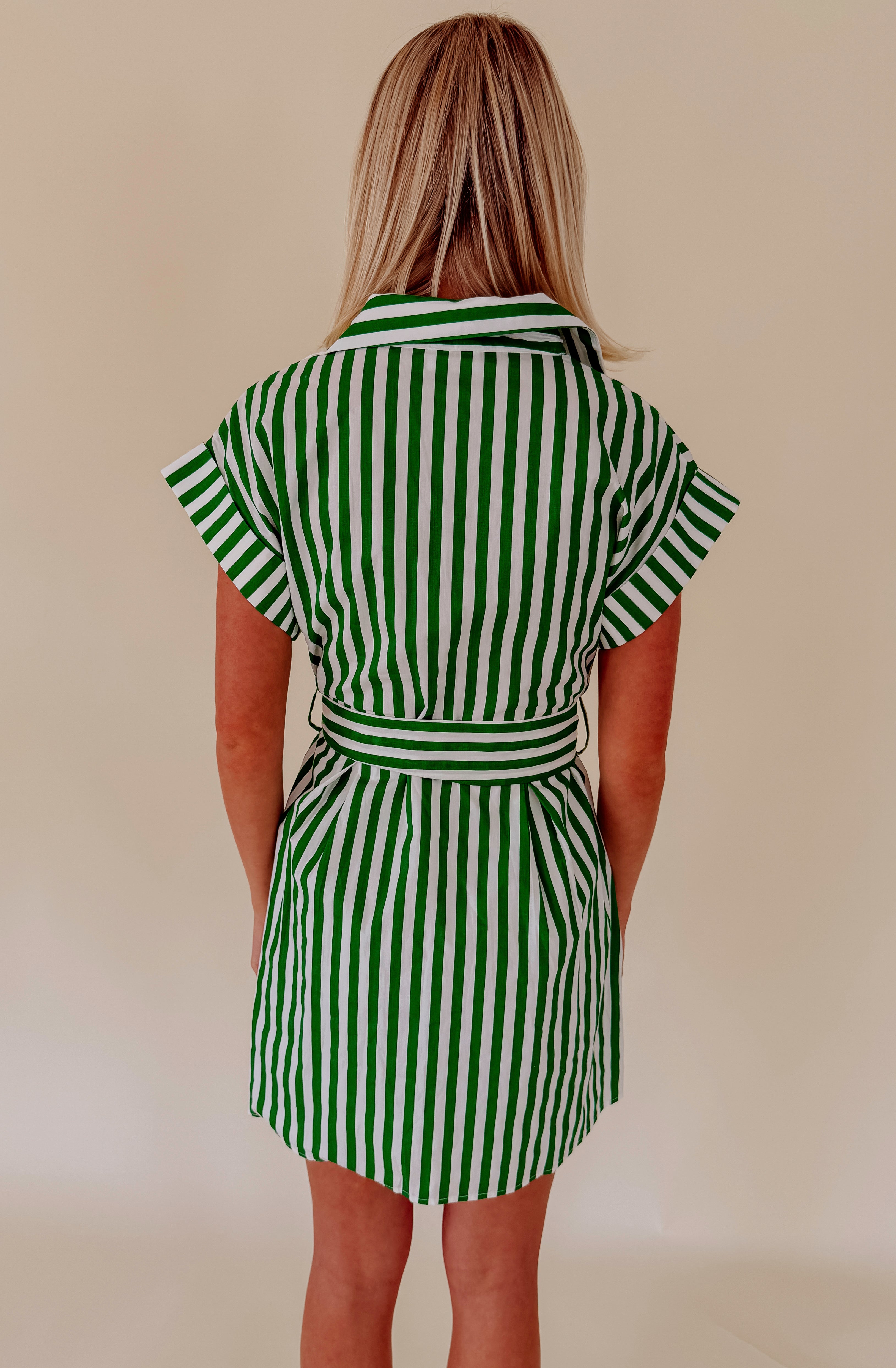 OLD MONEY STRIPED TIE WAIST MINI DRESS