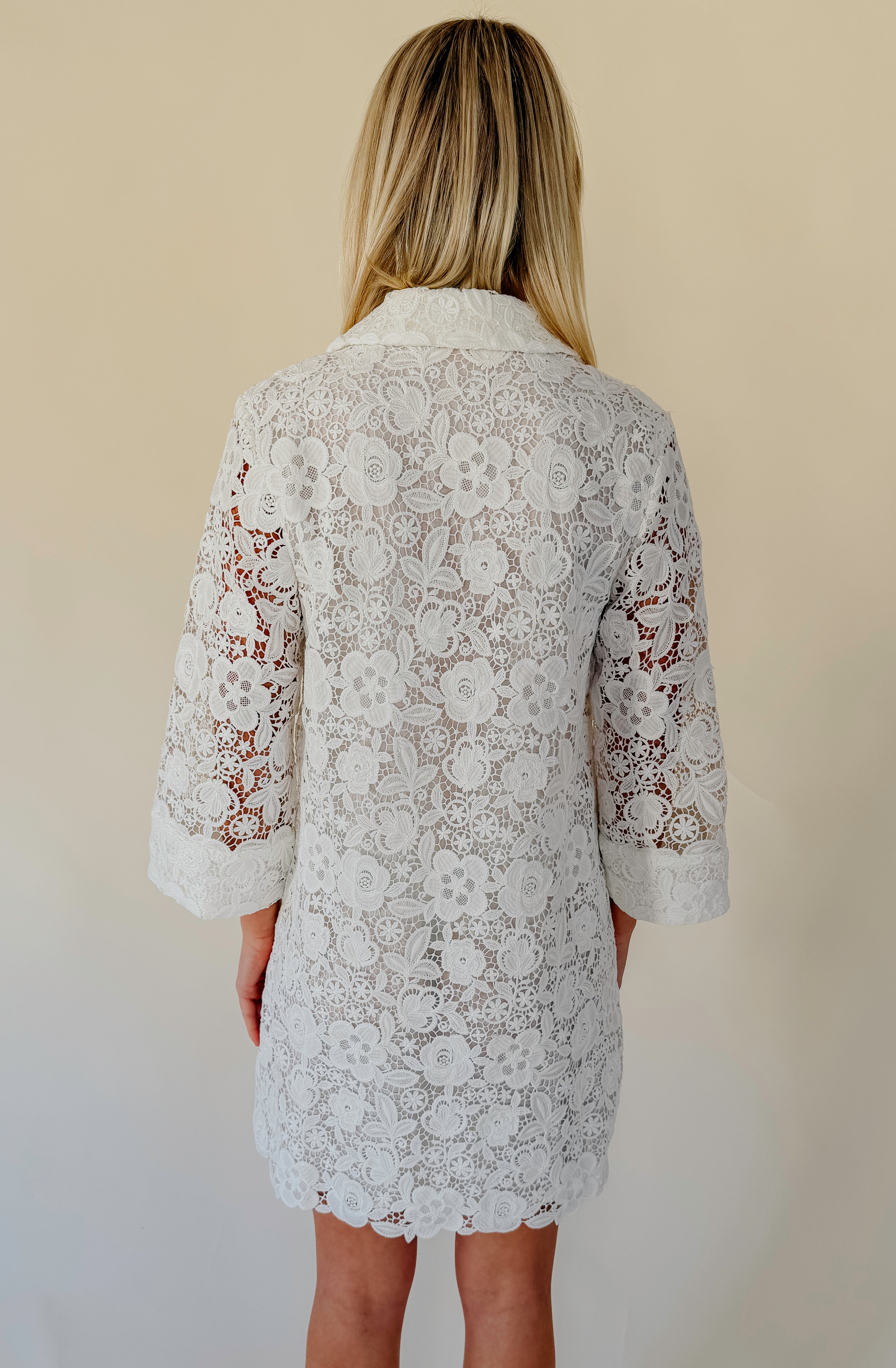 GUIPURE LACE MINI SHIFT DRESS