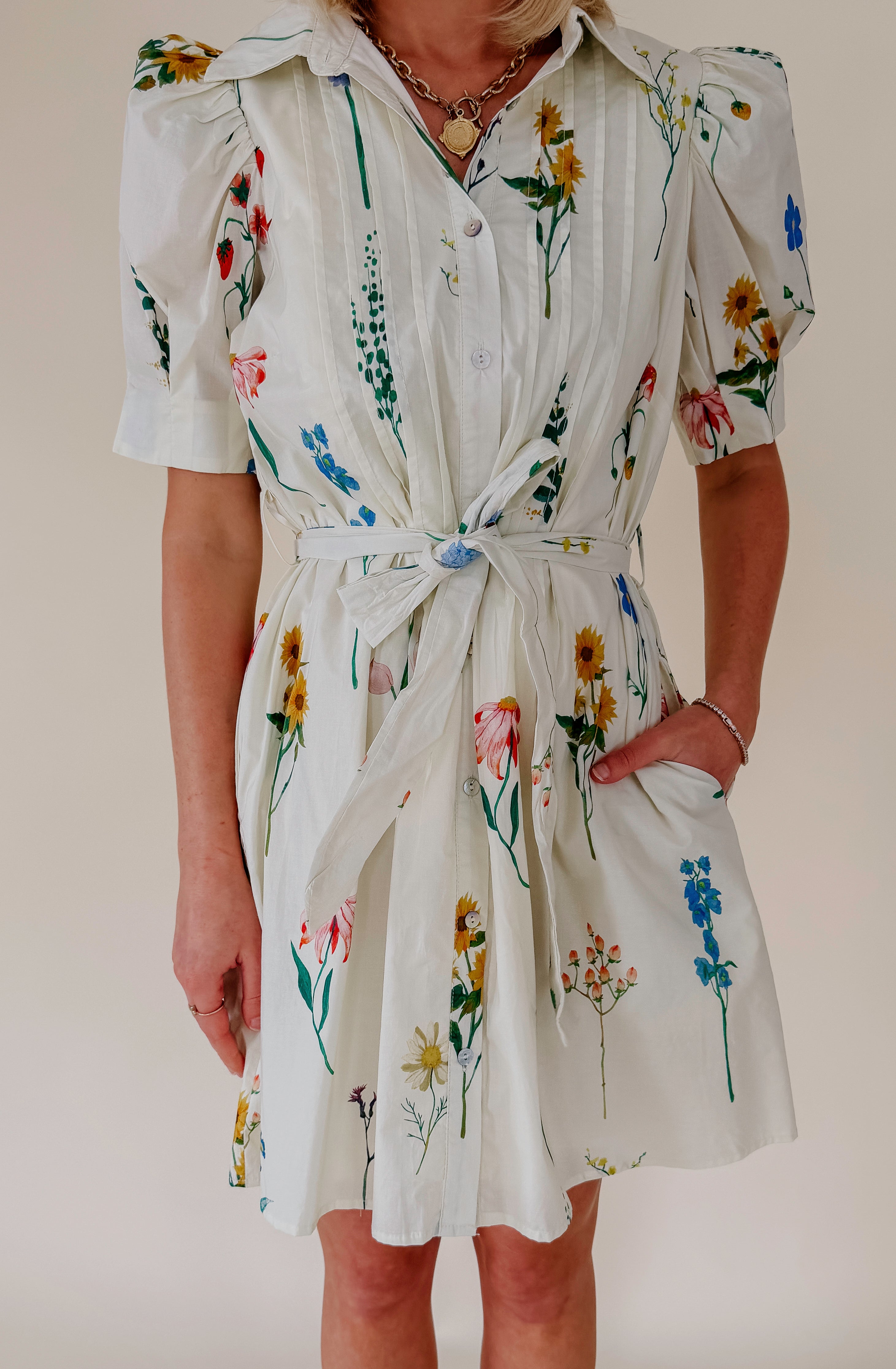 AROUND THE WORLD BUTTONED MINI DRESS
