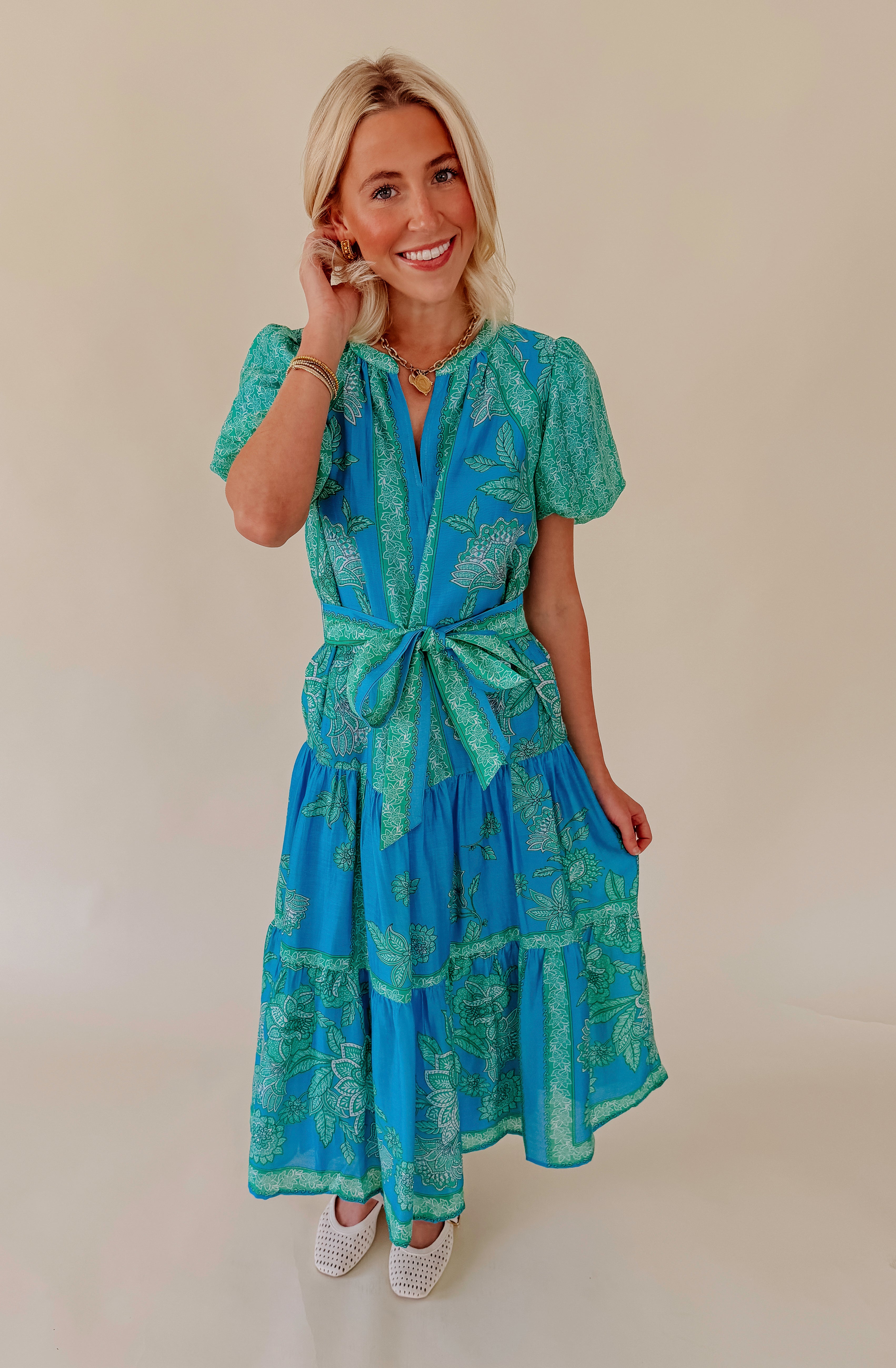 FLORALS FOR SUMMER BELTED MIDI DRESS