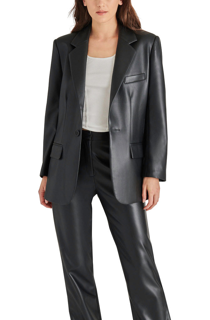 STEVE MADDEN IMAAN FAUX LEATHER BLAZER