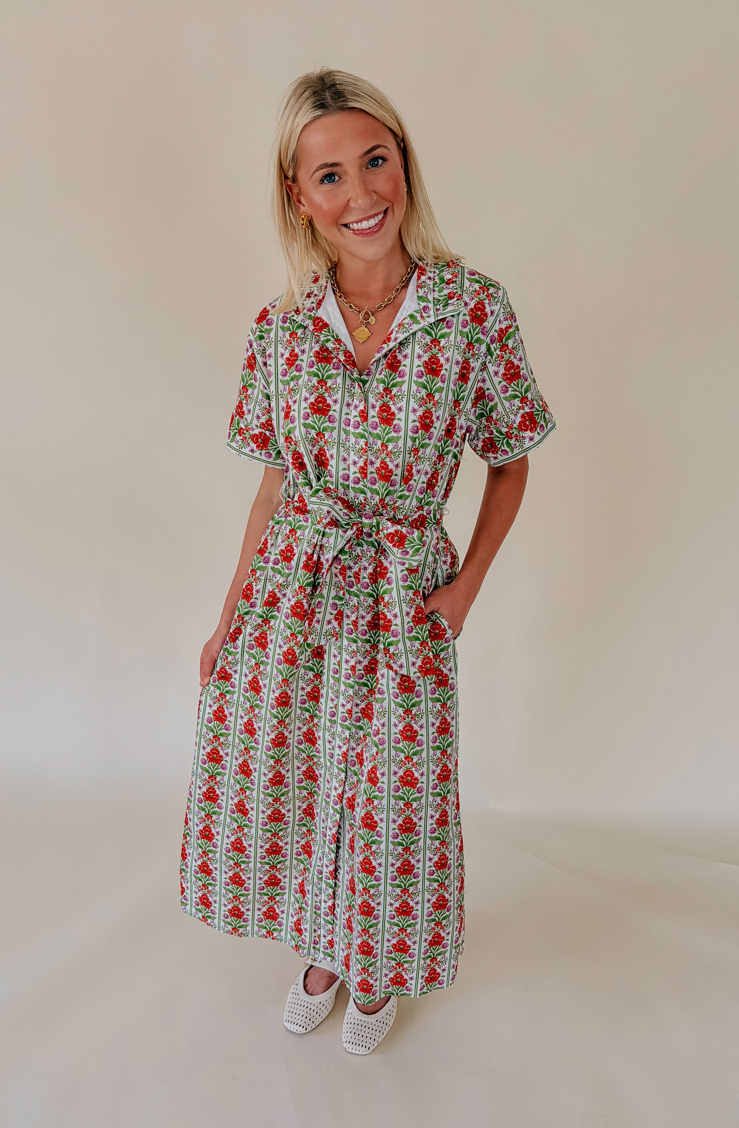 GARDEN PARTY BUTTONED MIDI DRESS