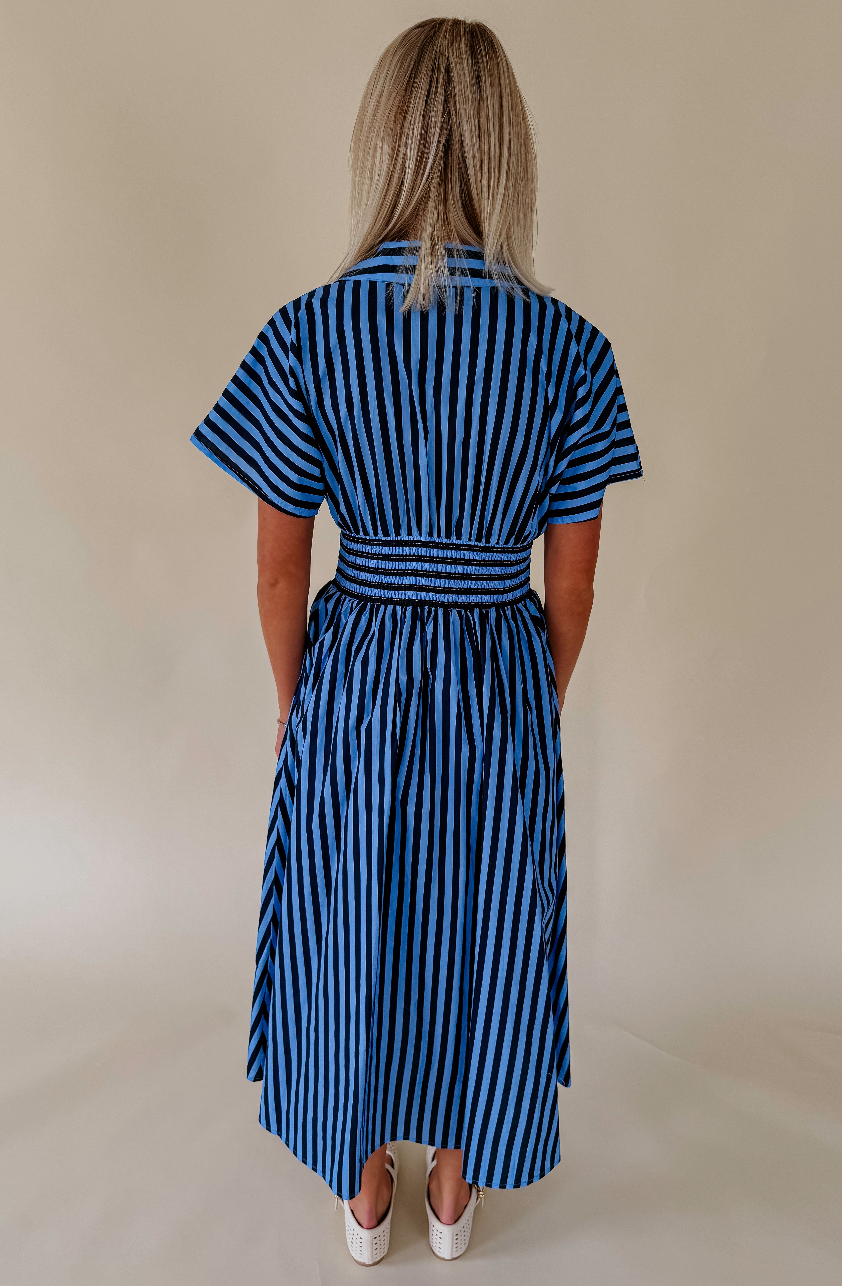 SAIL AWAY STRIPED MIDI DRESS