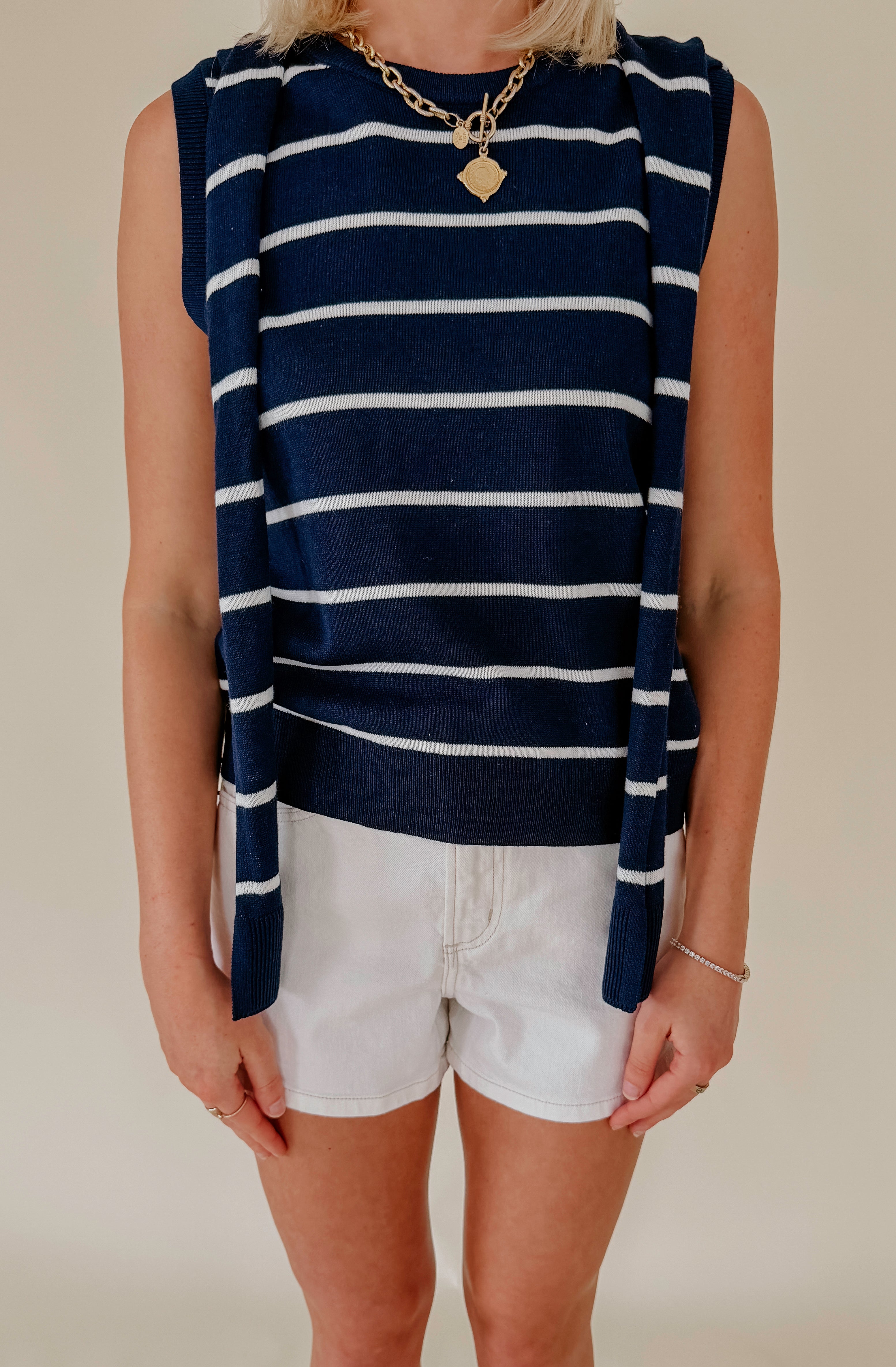 THE FINLEY STRIPED CROSSOVER KNIT TANK