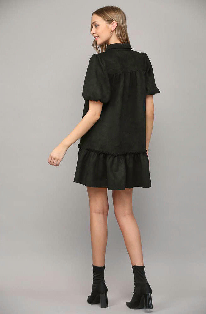 ON CUE FAUX SUEDE BUTTONED DRESS