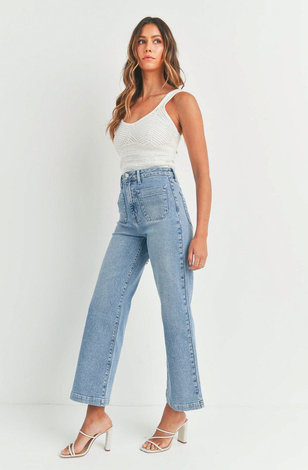 JUST BLACK PATCH POCKET WIDE LEG DENIM