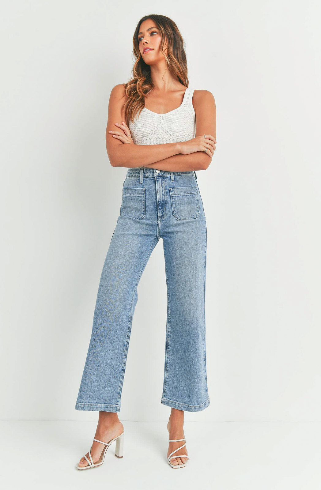 JUST BLACK PATCH POCKET WIDE LEG DENIM