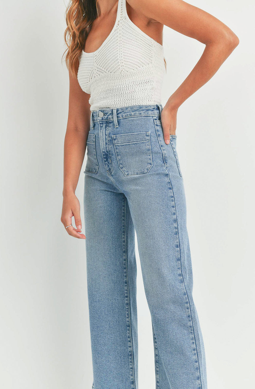 JUST BLACK PATCH POCKET WIDE LEG DENIM