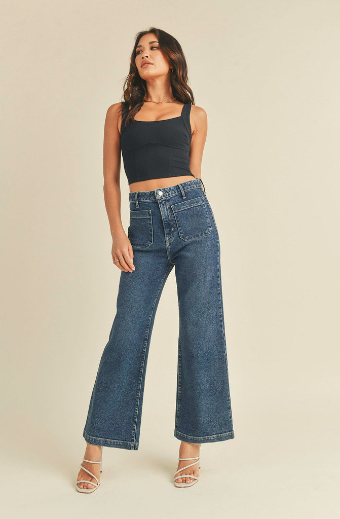 JUST BLACK PATCH POCKET WIDE LEG DENIM