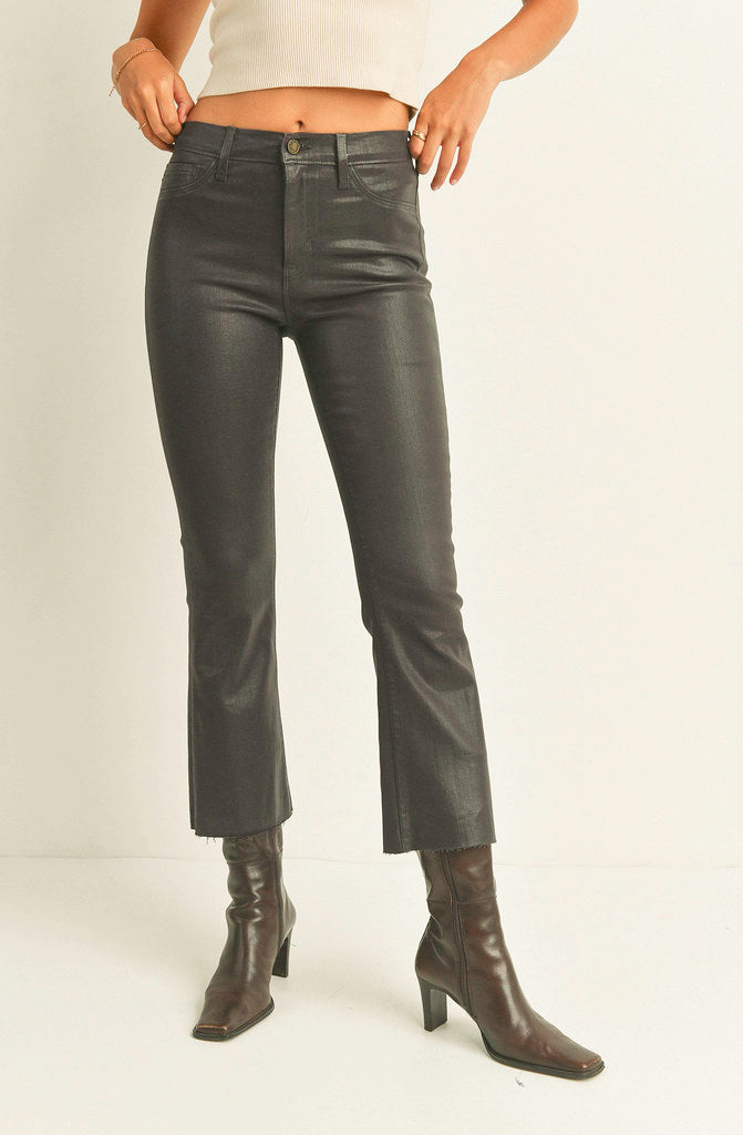 JUST BLACK COATED KICK FLARE DENIM