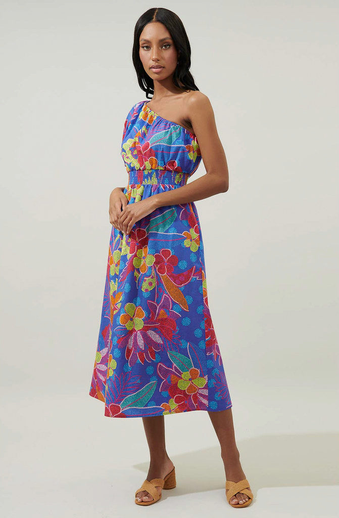 THE BRIDGETTE ONE SHOULDER MIDI DRESS
