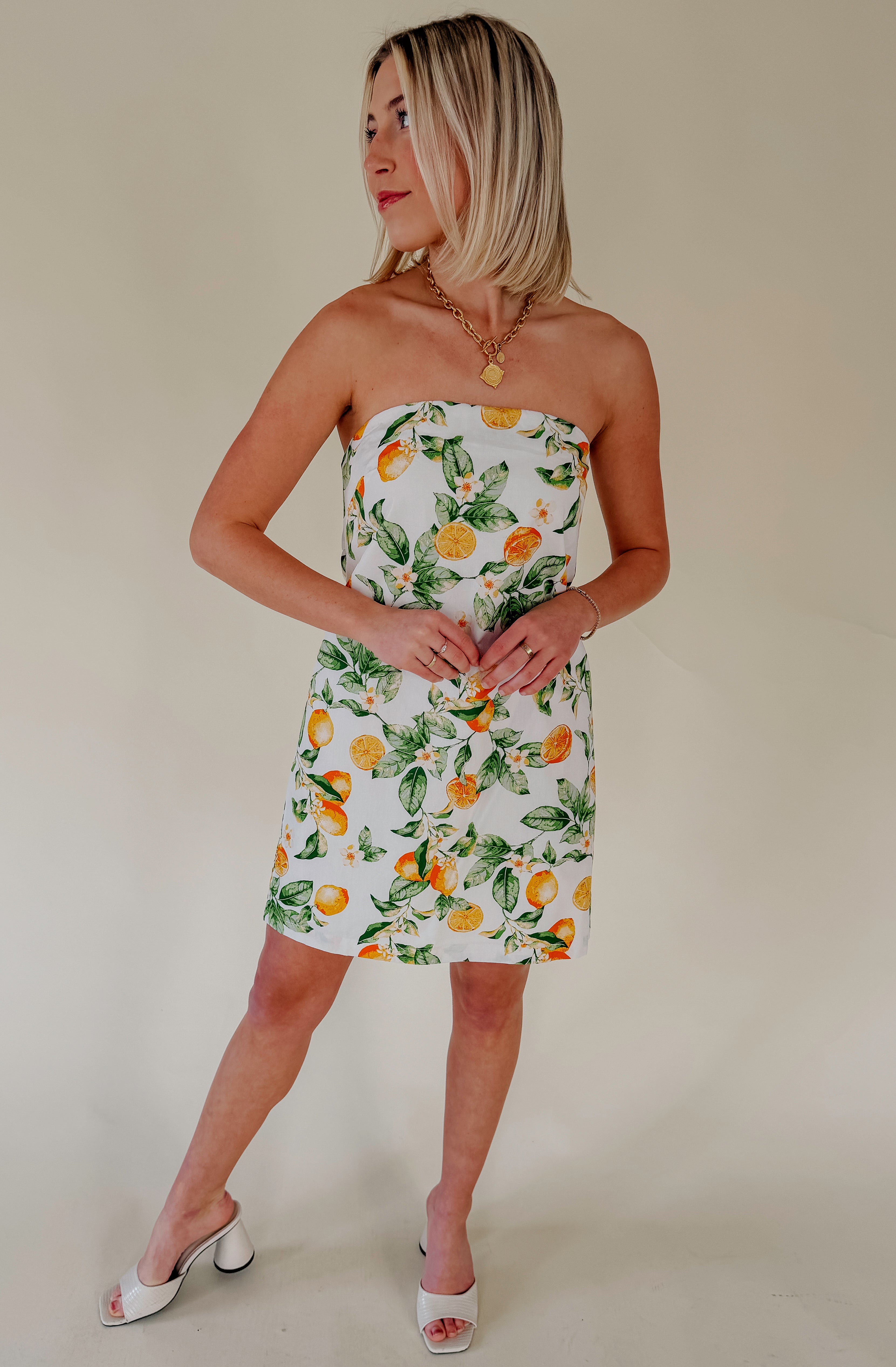 WHEN LIFE GIVES YOU LEMONS STRAPLESS DRESS