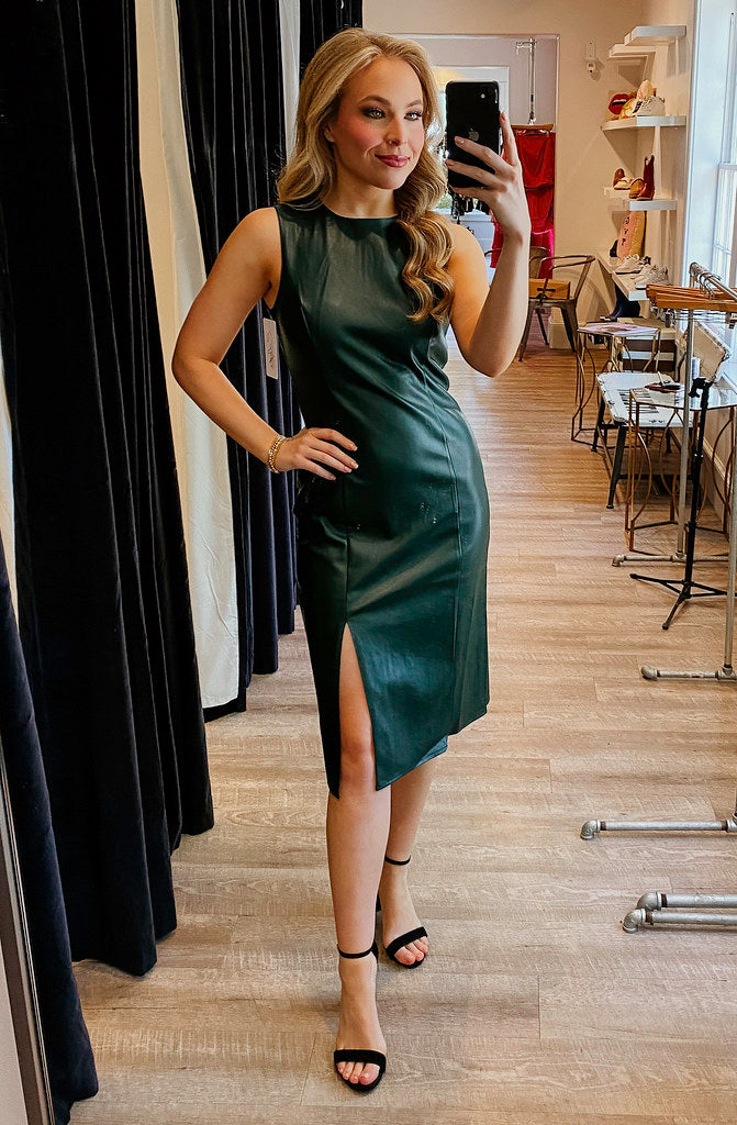 SURI FAUX LEATHER MIDI DRESS