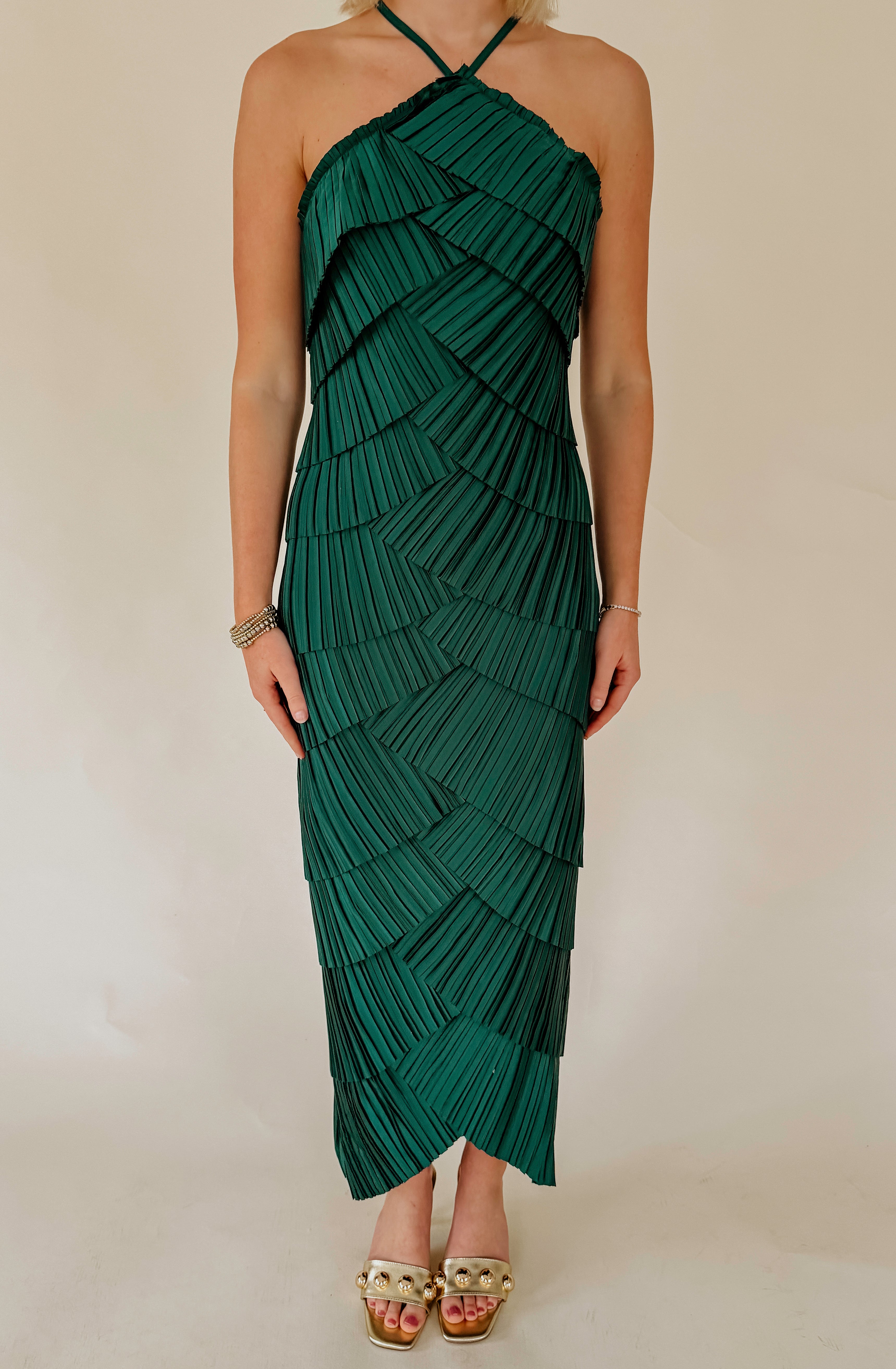 PLEATS AND THANK YOU HALTER DRESS
