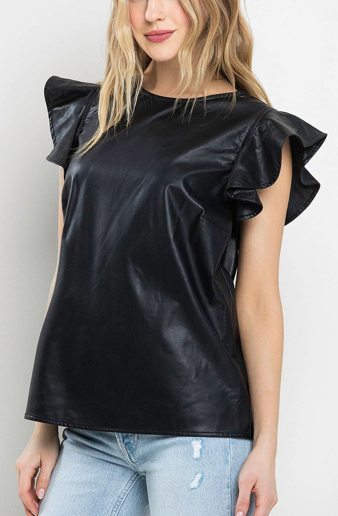THE HEATHER FAUX LEATHER BLOUSE