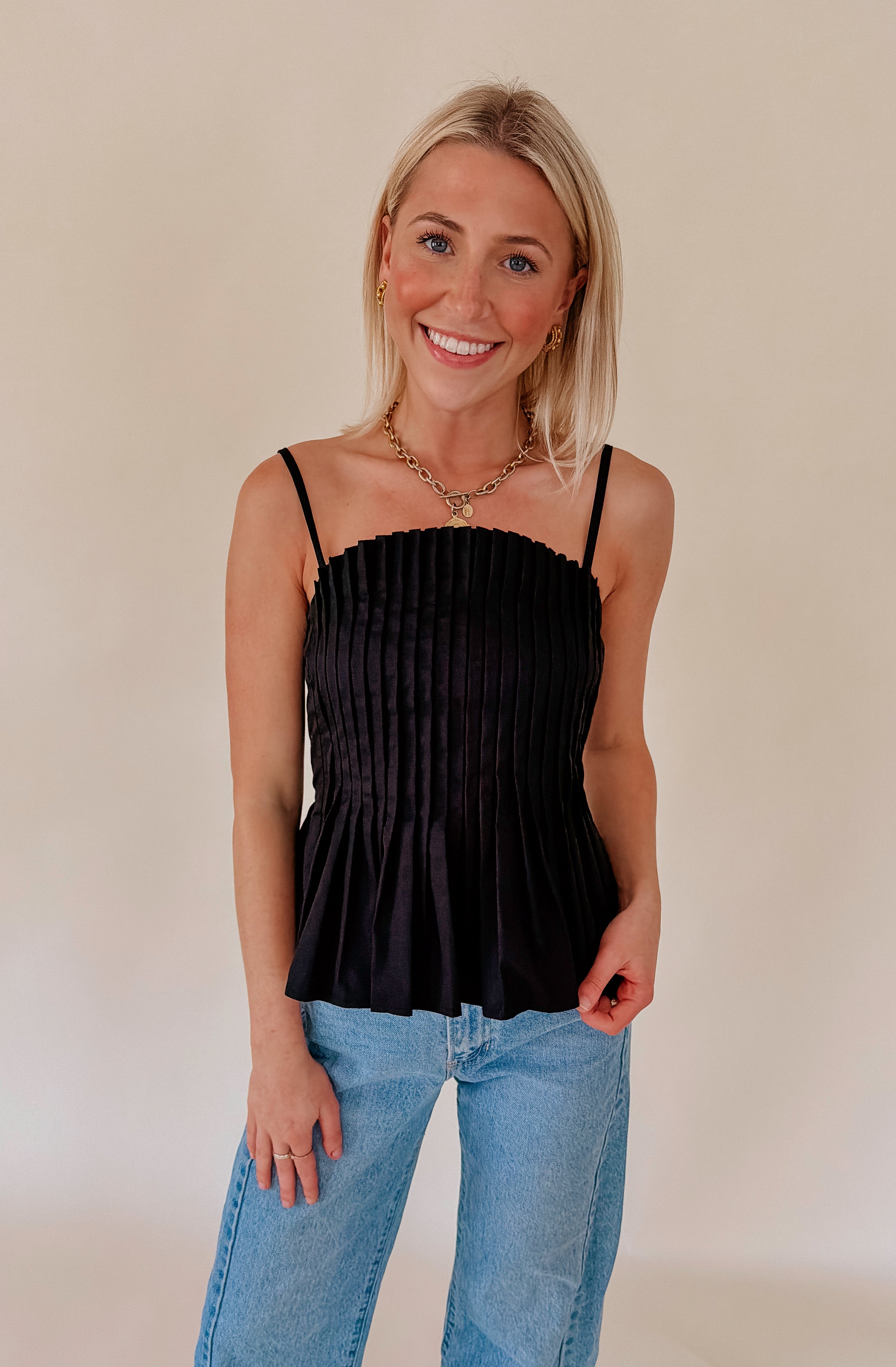 PLEATS TO MEET YOU POPLIN BLEND TANK