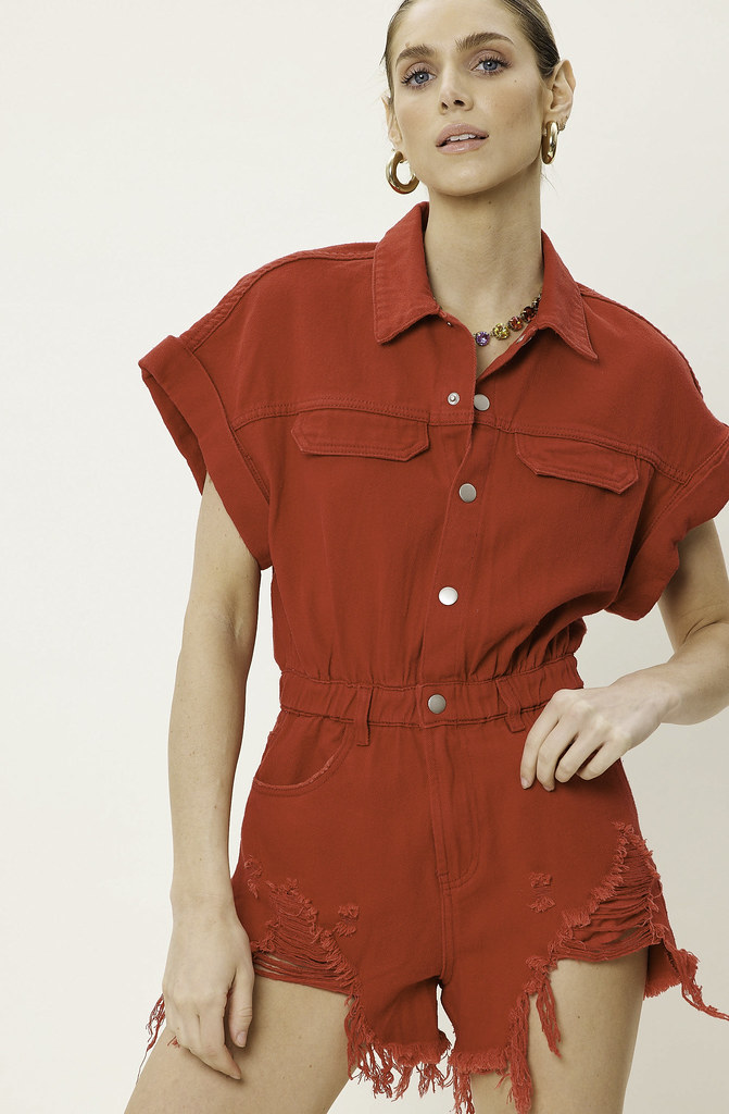 GAMEDAY ERA DISTRESSED DENIM ROMPER