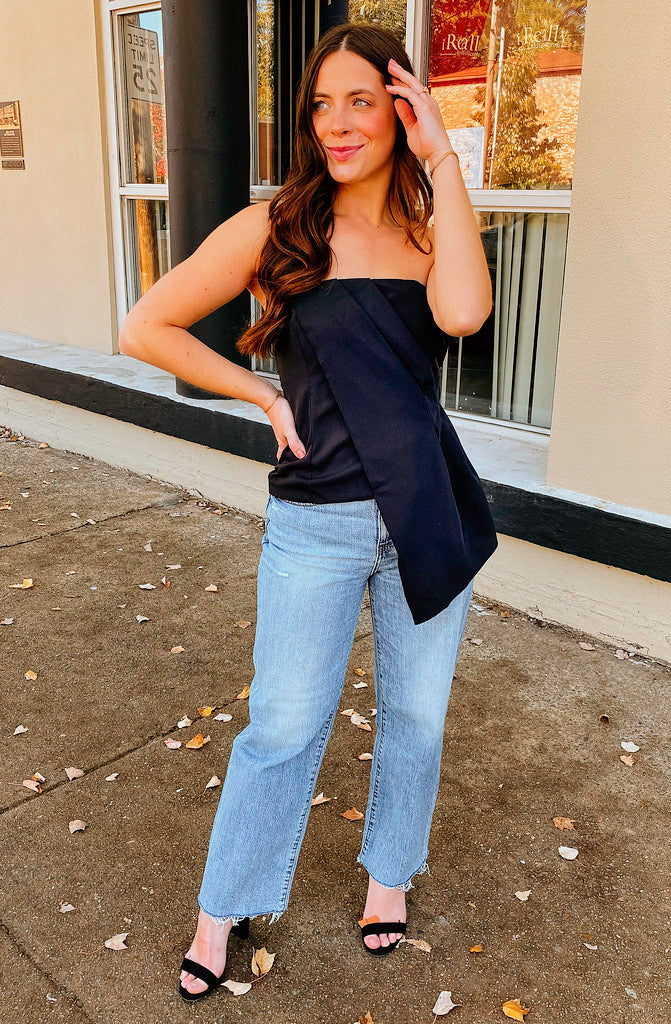 OUT FOR THE NIGHT STRAPLESS ASSYMETRICAL TOP