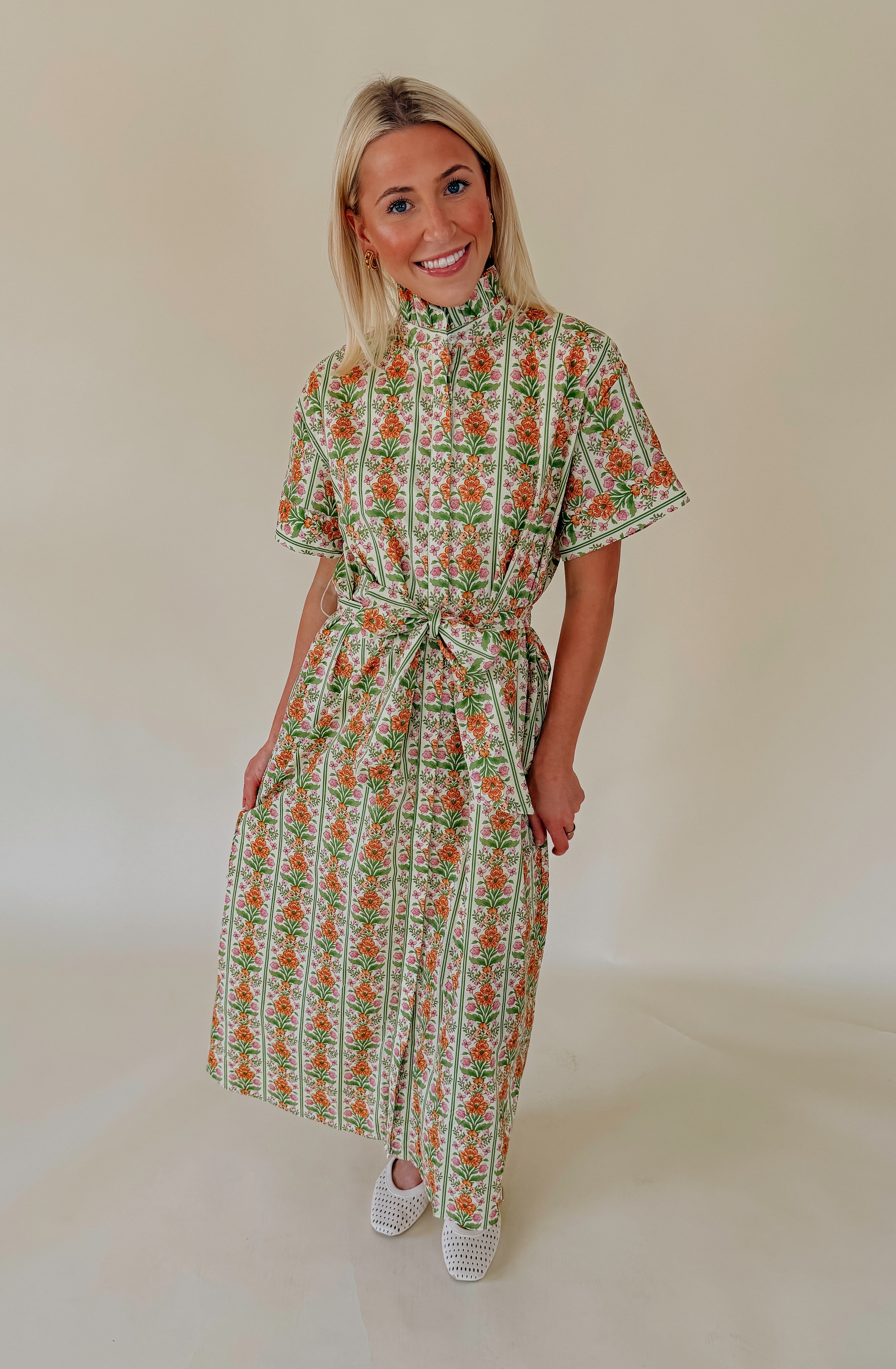 GARDEN PARTY BUTTONED MIDI DRESS