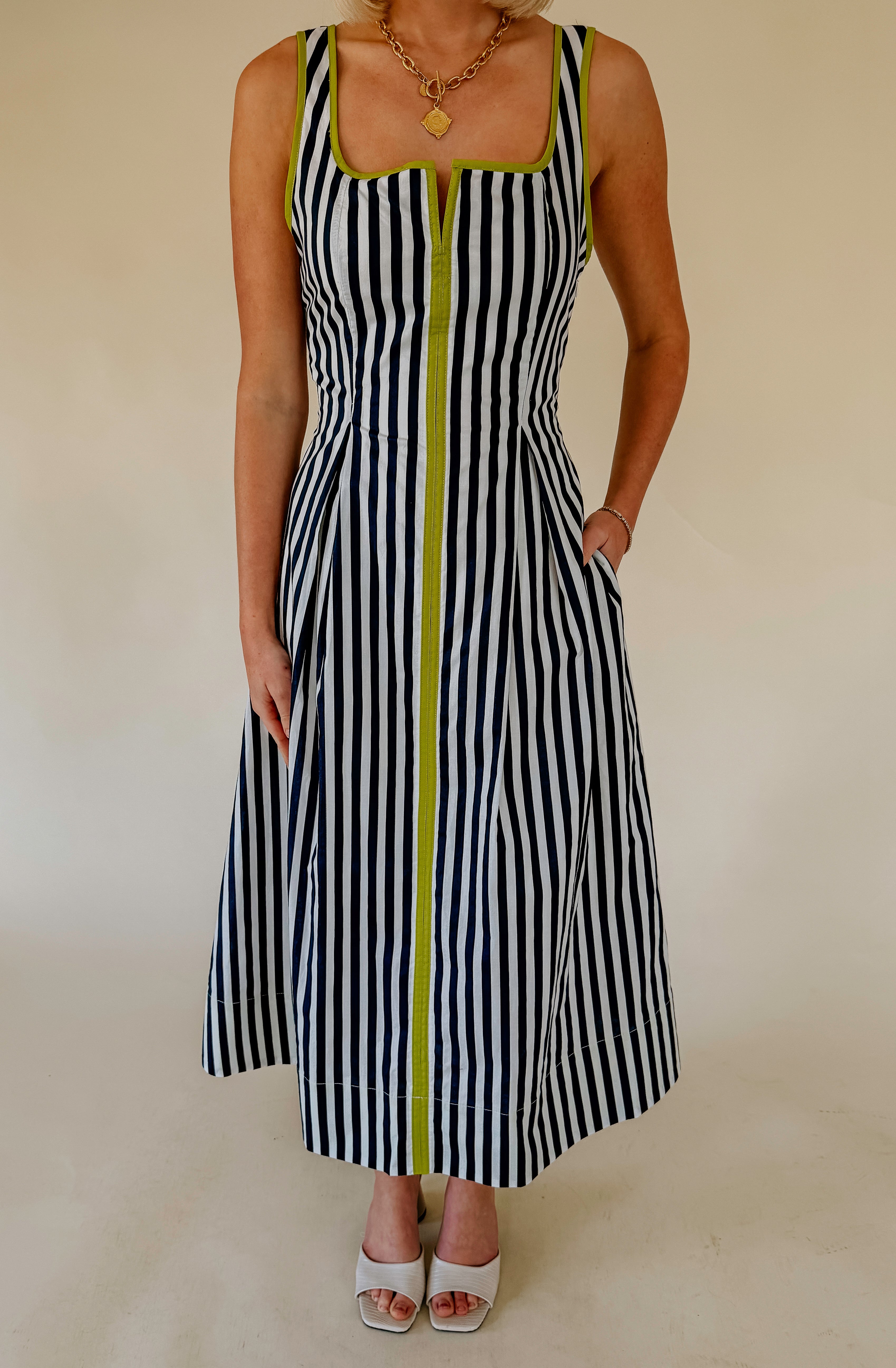 HEADING OUT STRIPED MIDI DRESS