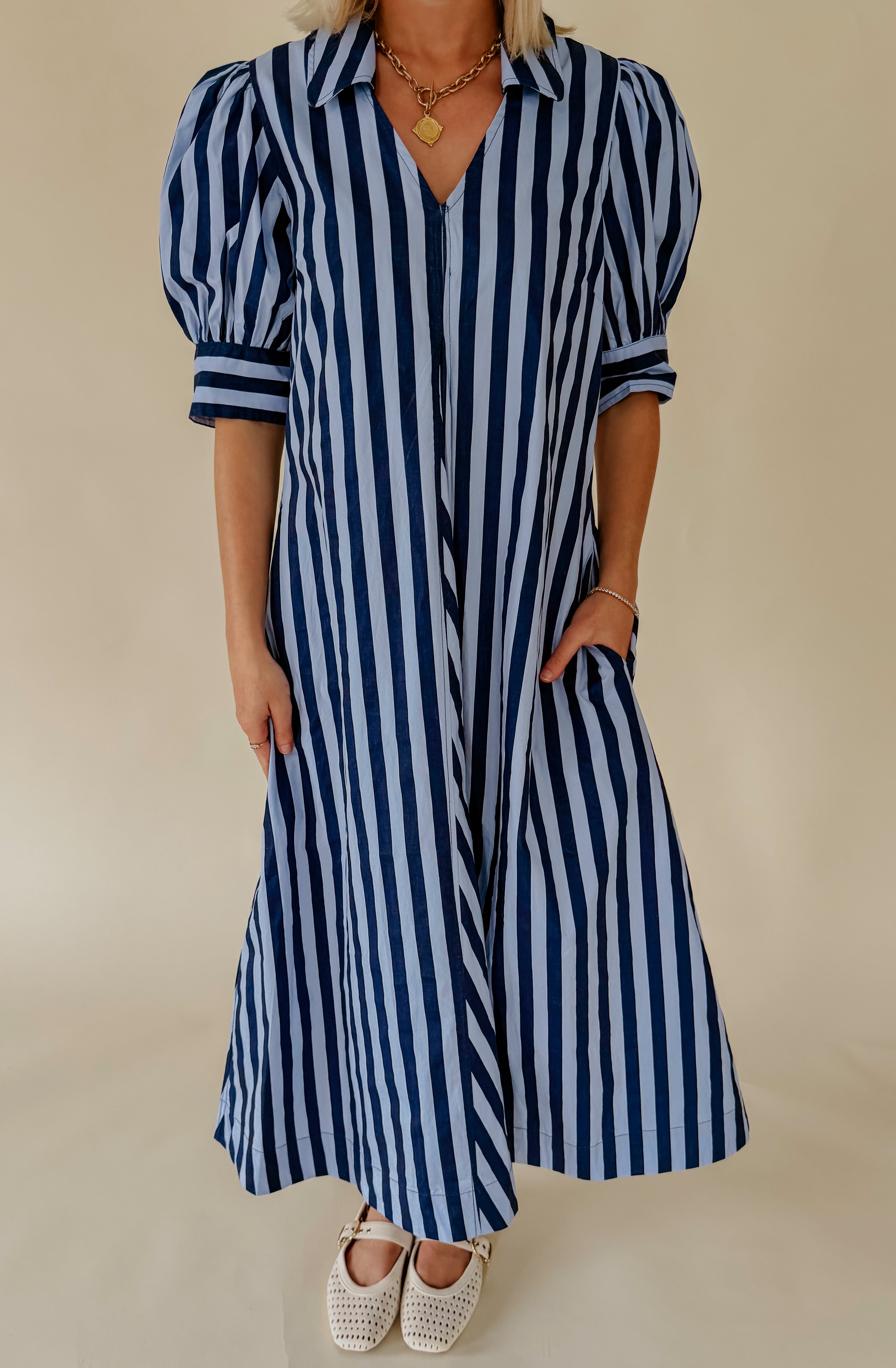 THE MARIGOLD POPLIN BLEND MIDI DRESS