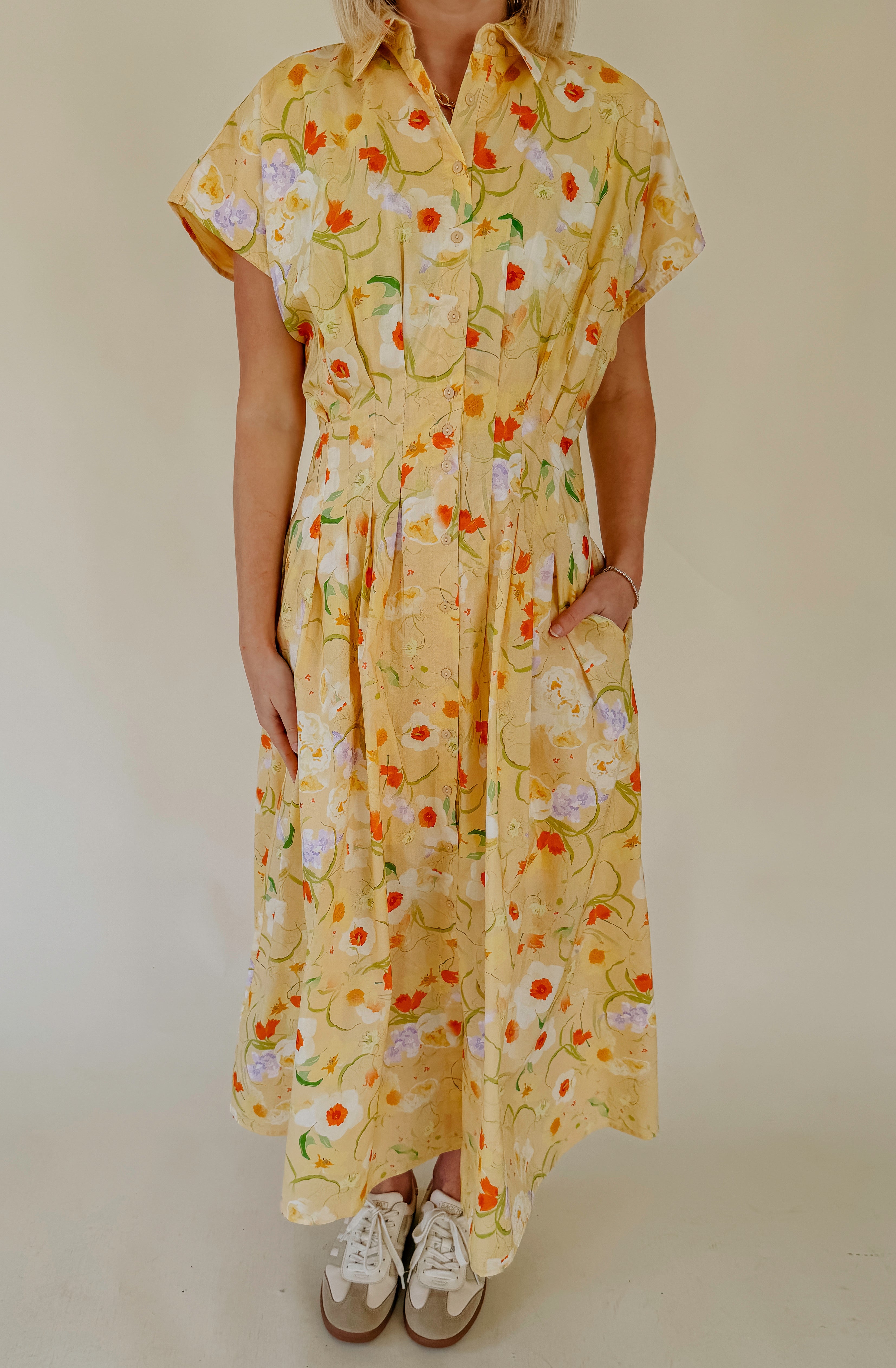 BRIGHTEN YOUR DAY BUTTONED MIDI DRESS