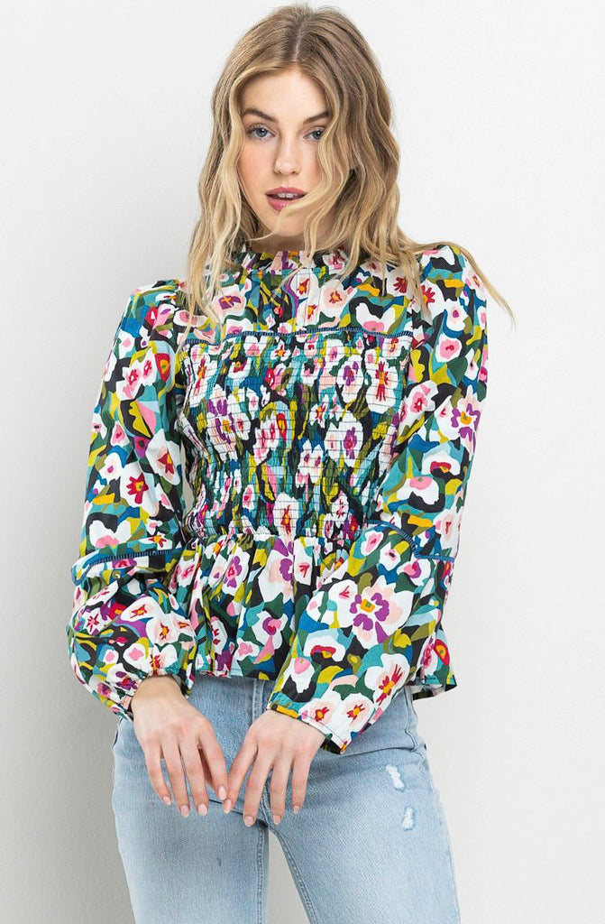 UP TO SPEED SMOCKED BLOUSE