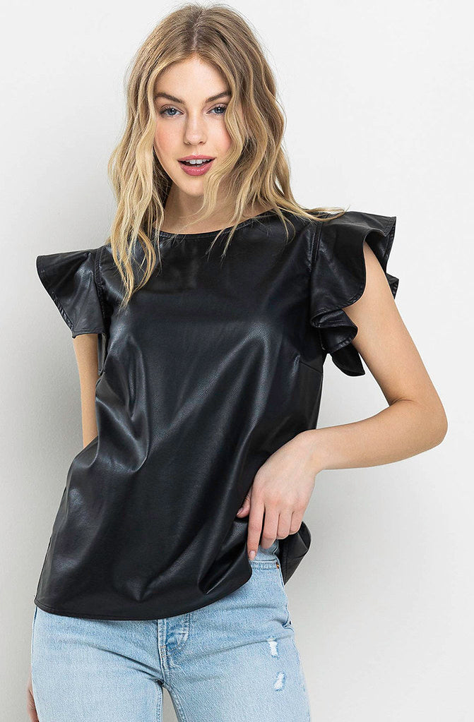 THE HEATHER FAUX LEATHER BLOUSE