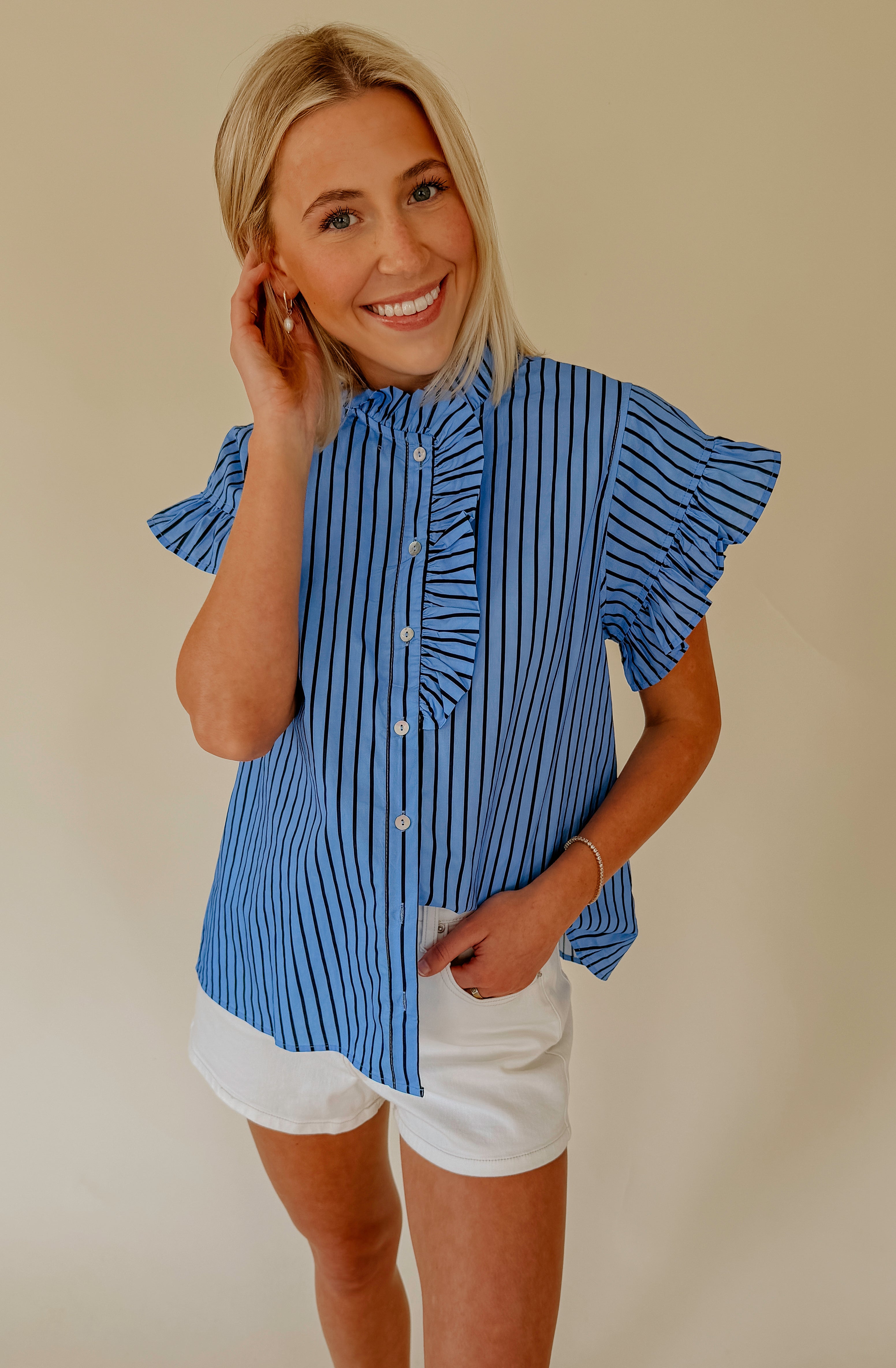 HEART SET STRIPED BLOUSE