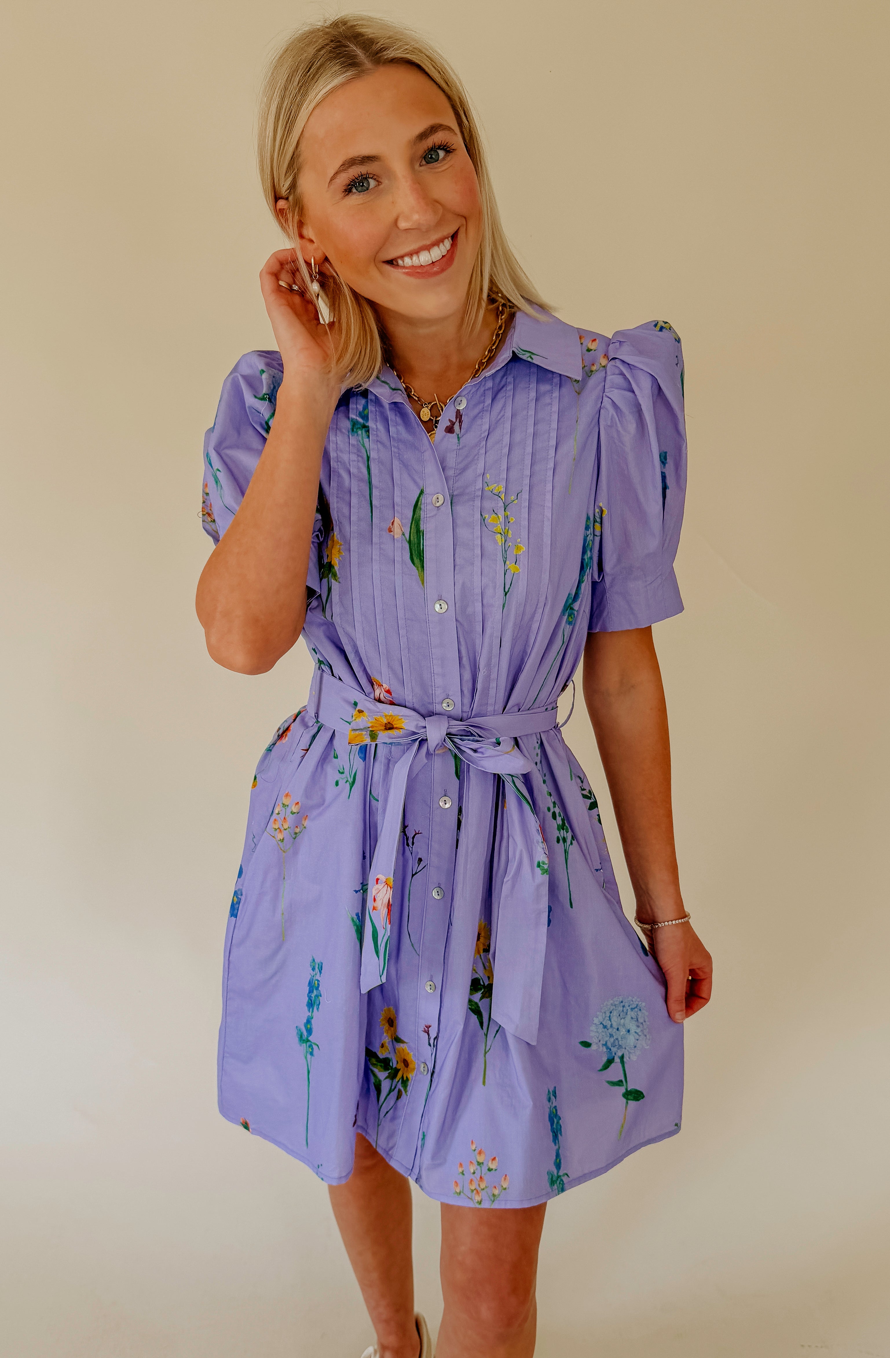 AROUND THE WORLD BUTTONED MINI DRESS