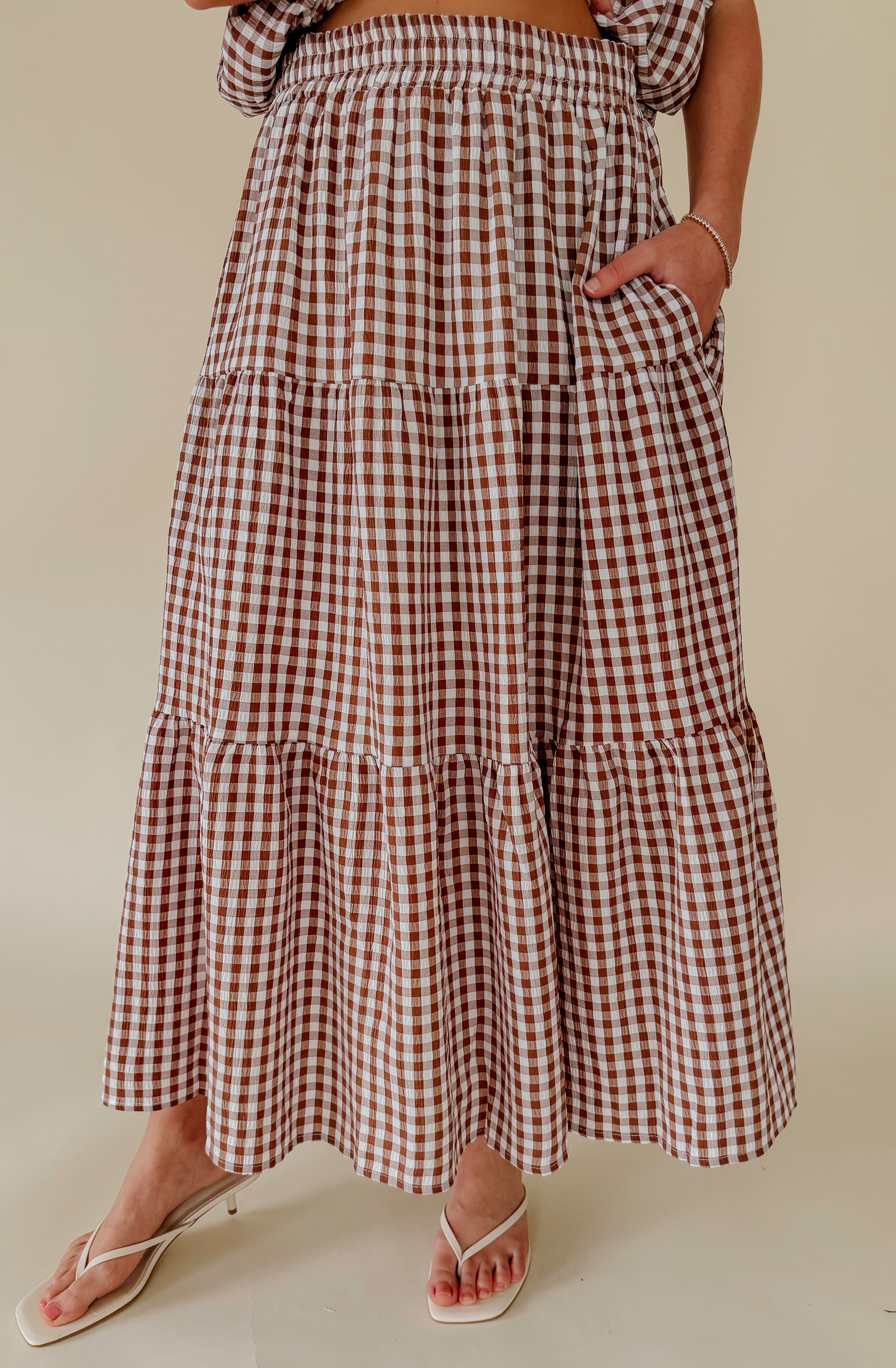 PLAID TO MEET YOU GINGHAM MIDI SKIRT
