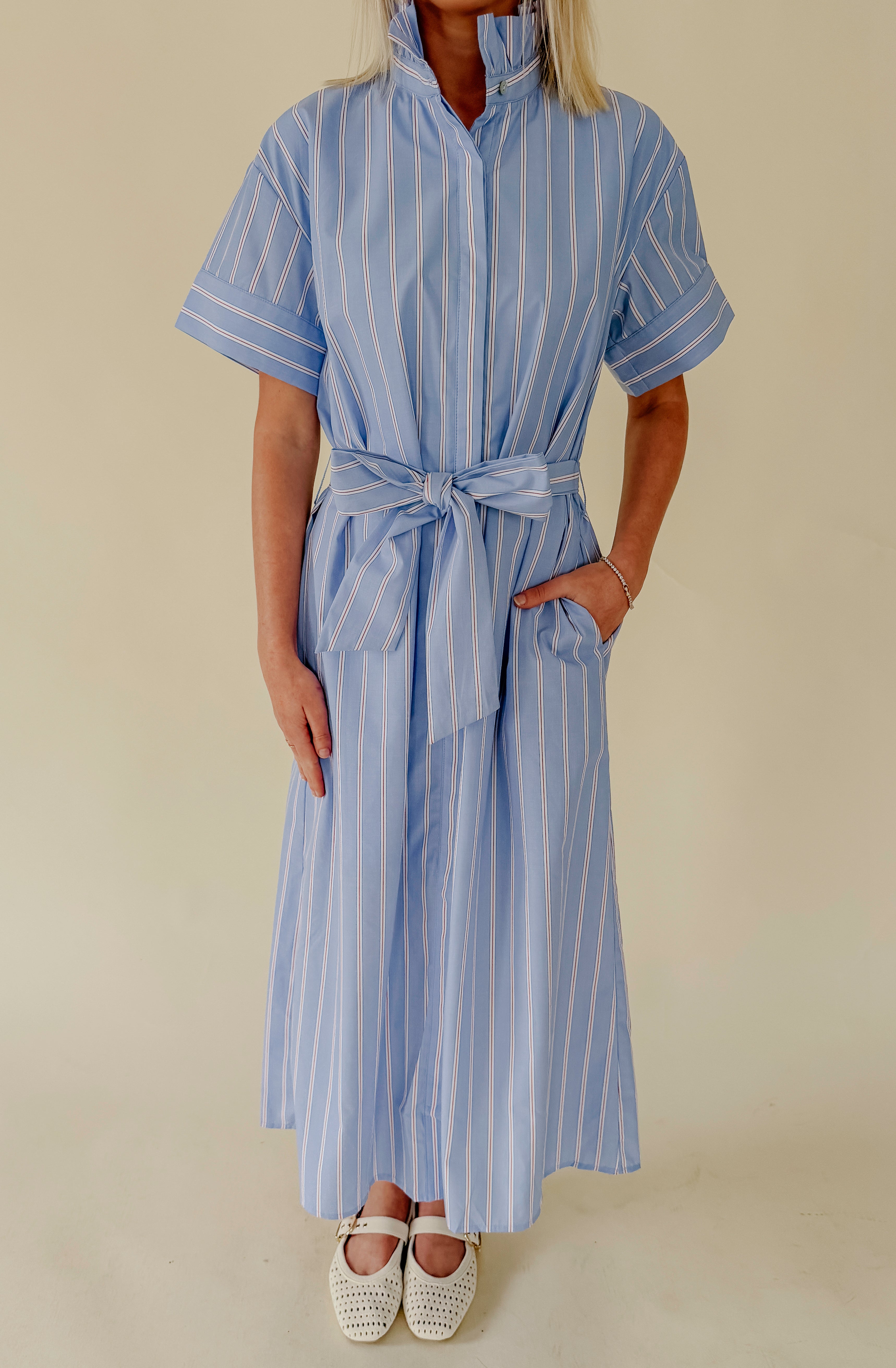 THE PRESLEY BUTTONED POPLIN MIDI DRESS